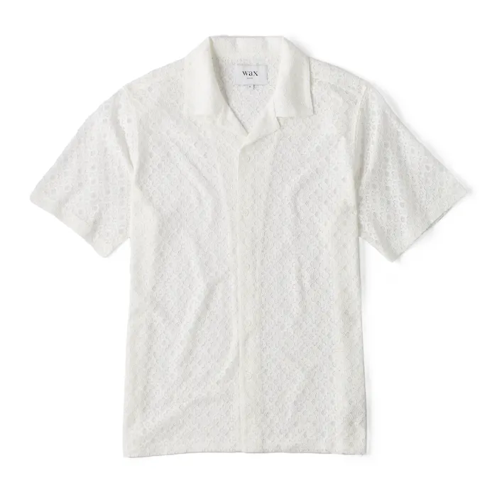 Wax London Open Weave Linen Blend Short Sleeve Shirt - White 