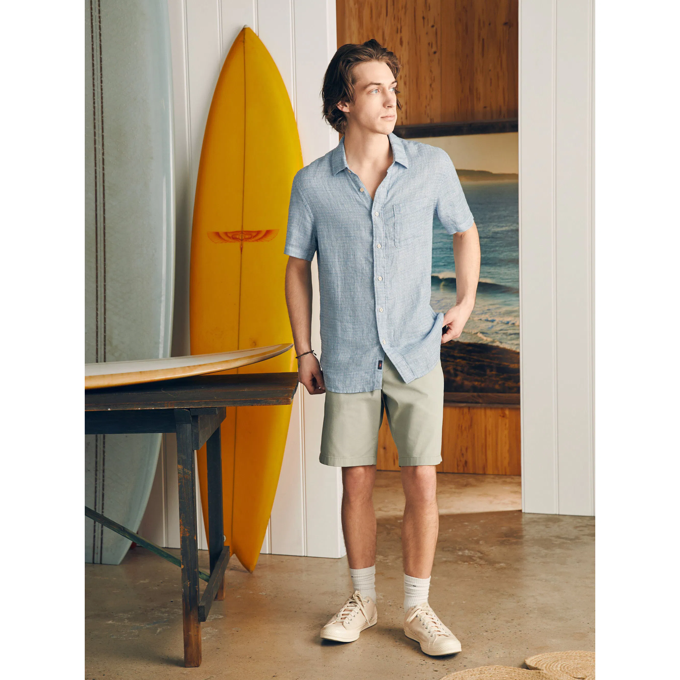 T-shirt Faherty Homme – Petit Bleu Rayé, Manches Courtes, Taille S, Léger Et Neuf Avec étiquette