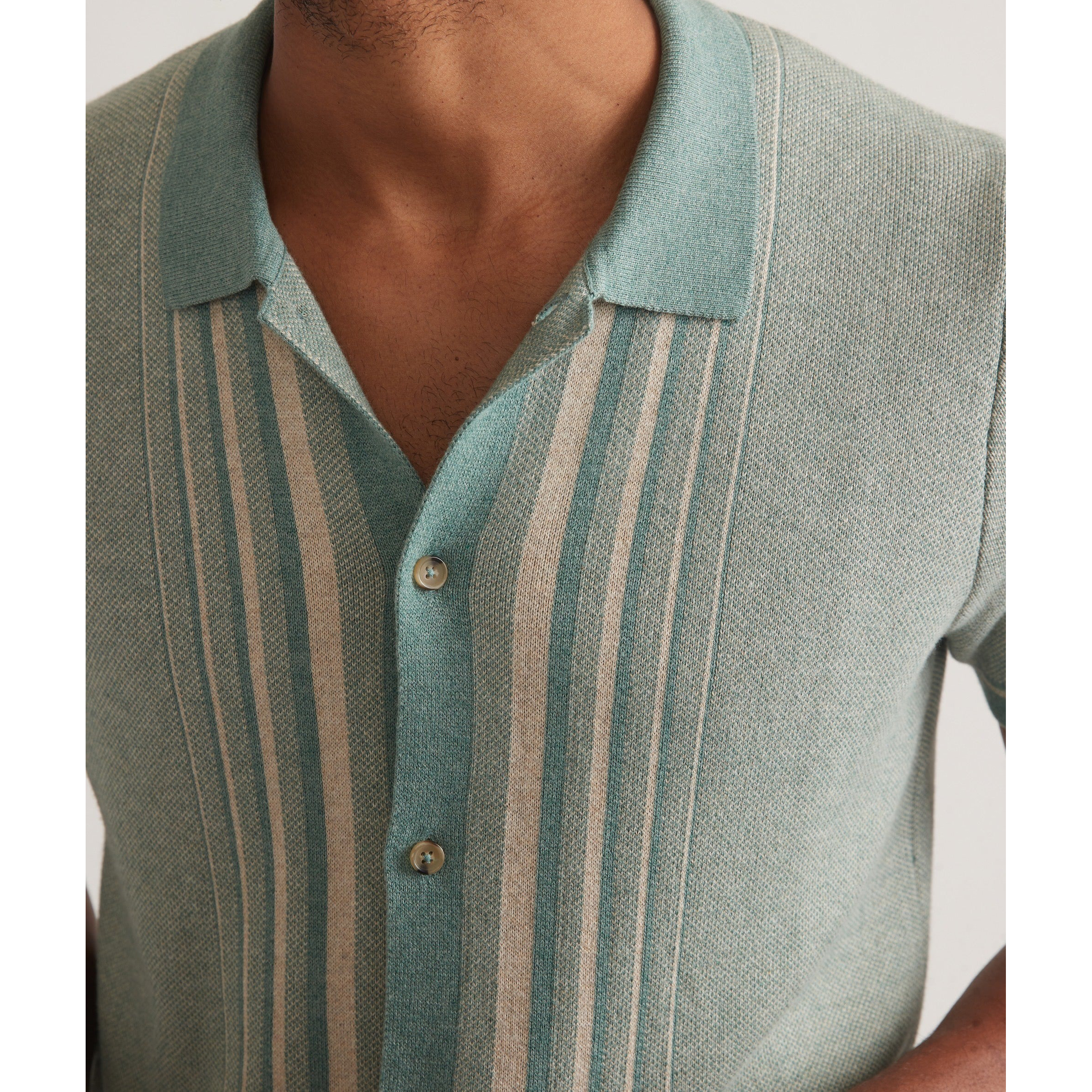 Marine Layer Stripe Sweater Button Down - Deep Sea/Oatmeal