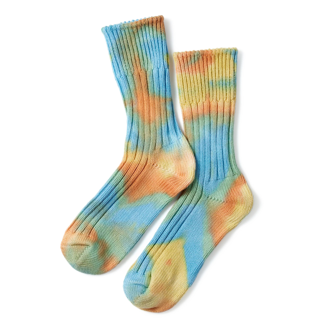 blue and yellow tie dye socks