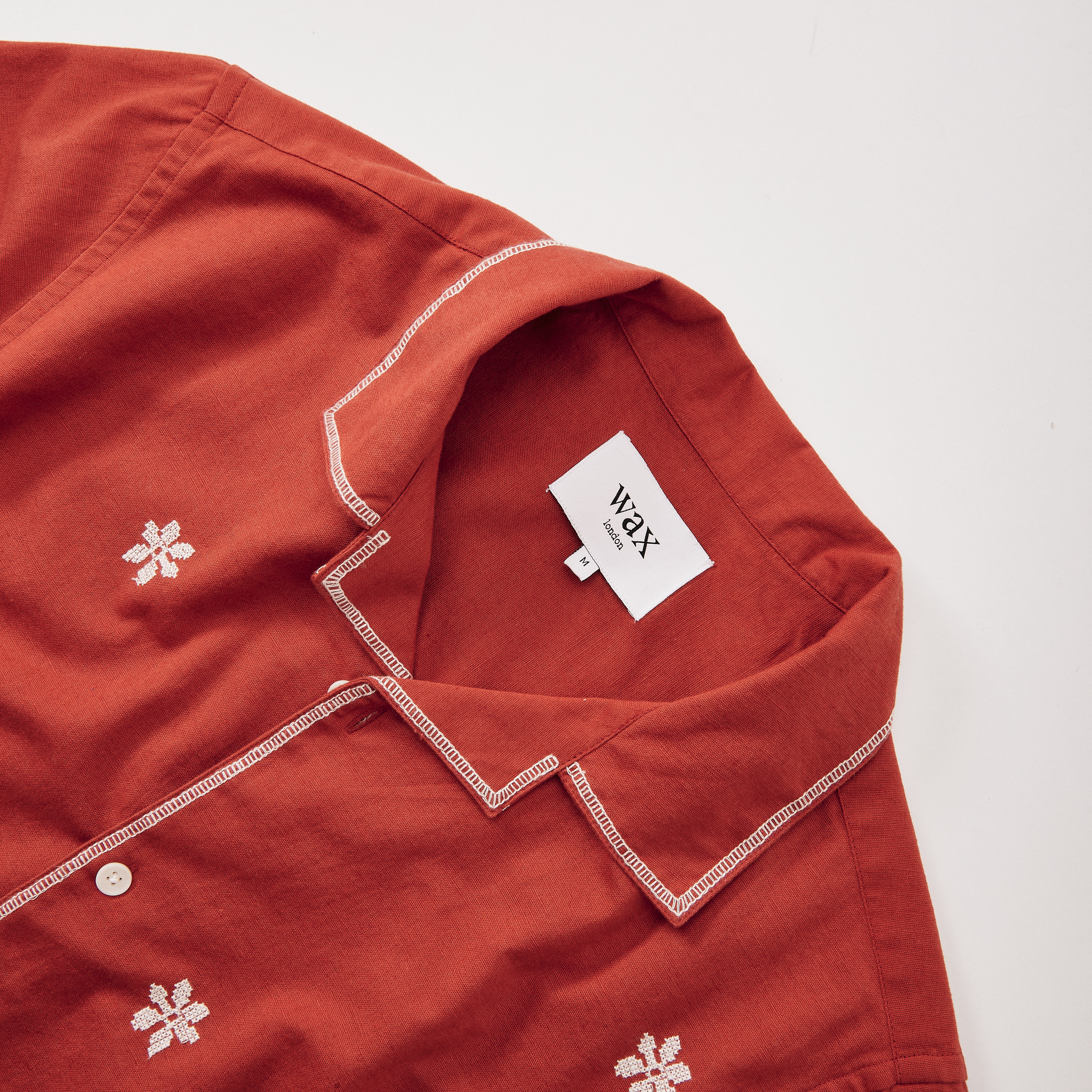 Wax London Daisy Embroidery Didcot Camp Collar Shirt - Red