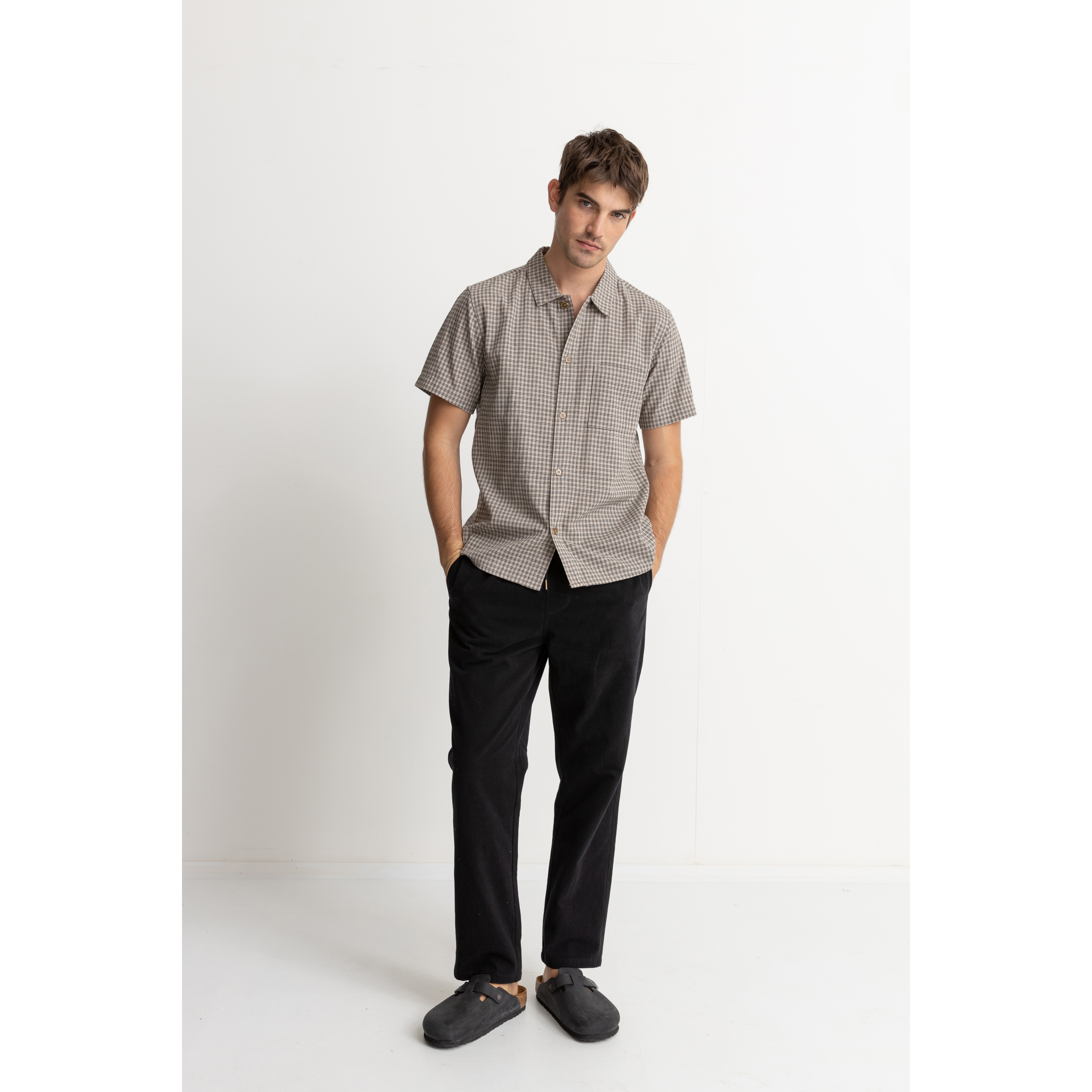 Rhythm Linen Check Short Sleeve Shirt - Sand | Short Sleeve