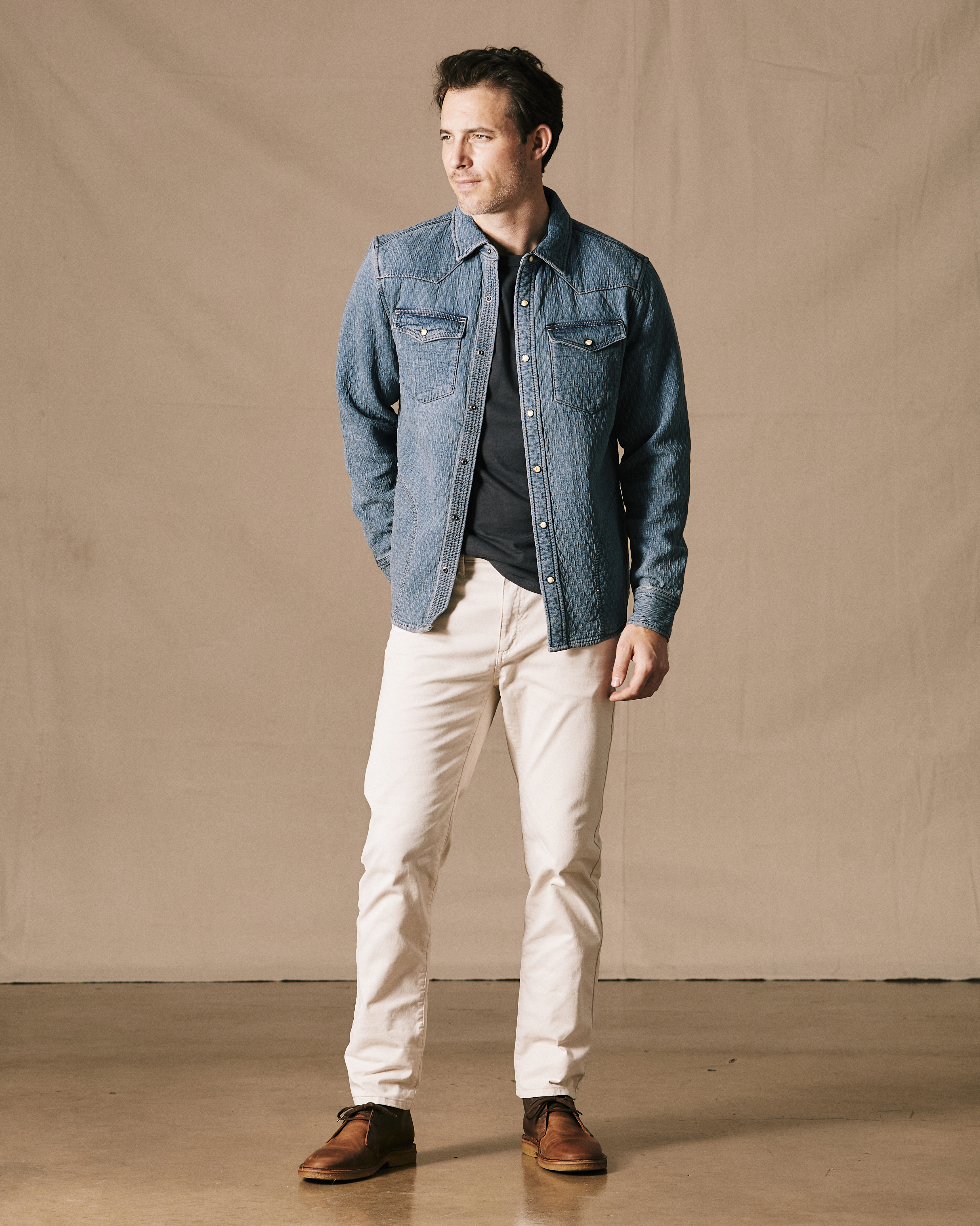Flint and Tinder Quilted Bone Button Western Shirt - Light