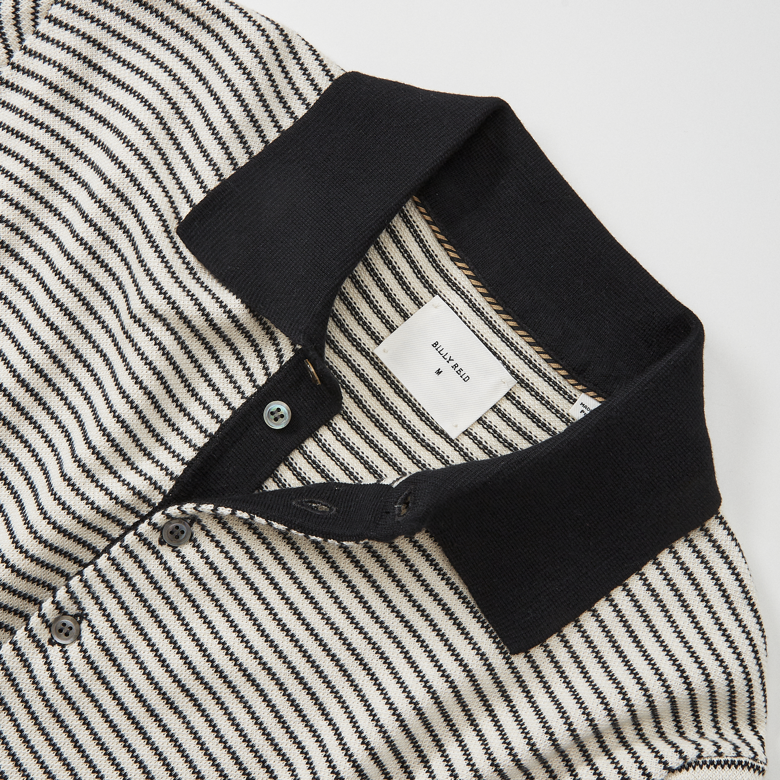 Billy Reid Striped Sweater Polo - Tinted White/Black | Sweater