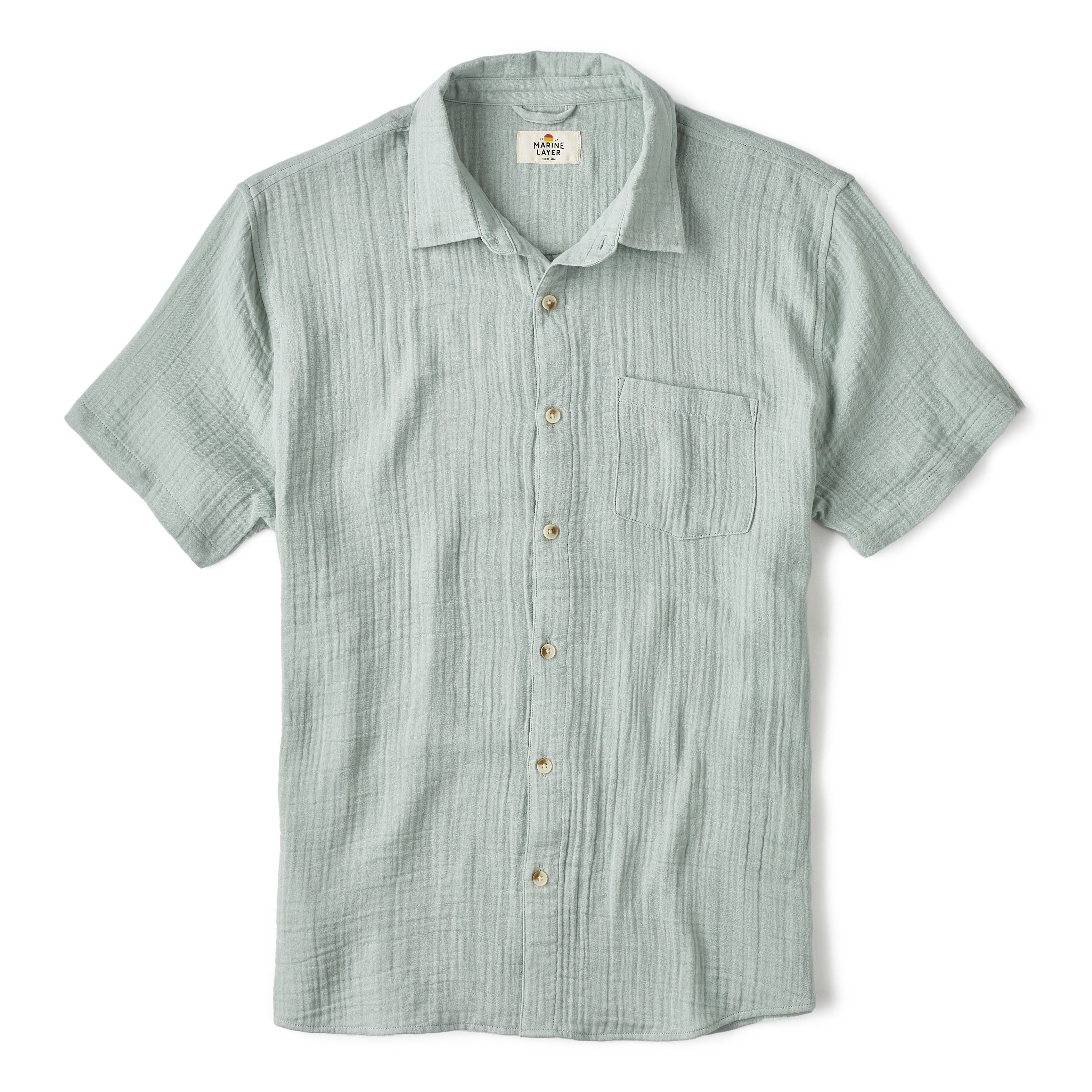 Marine Layer Crinkle Double Cloth Shirt - Grey Mist | Short
