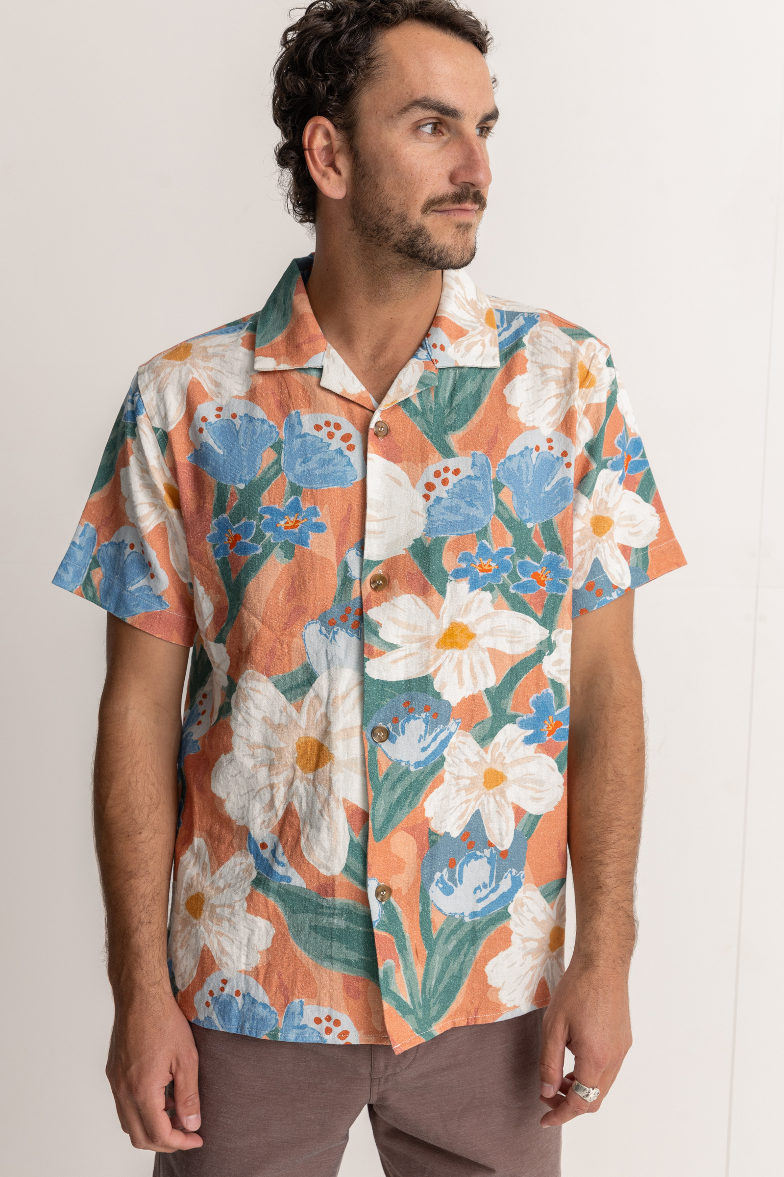 Rhythm Lost Orchid Camp Collar Shirt - Melon | Short Sleeve Shirts