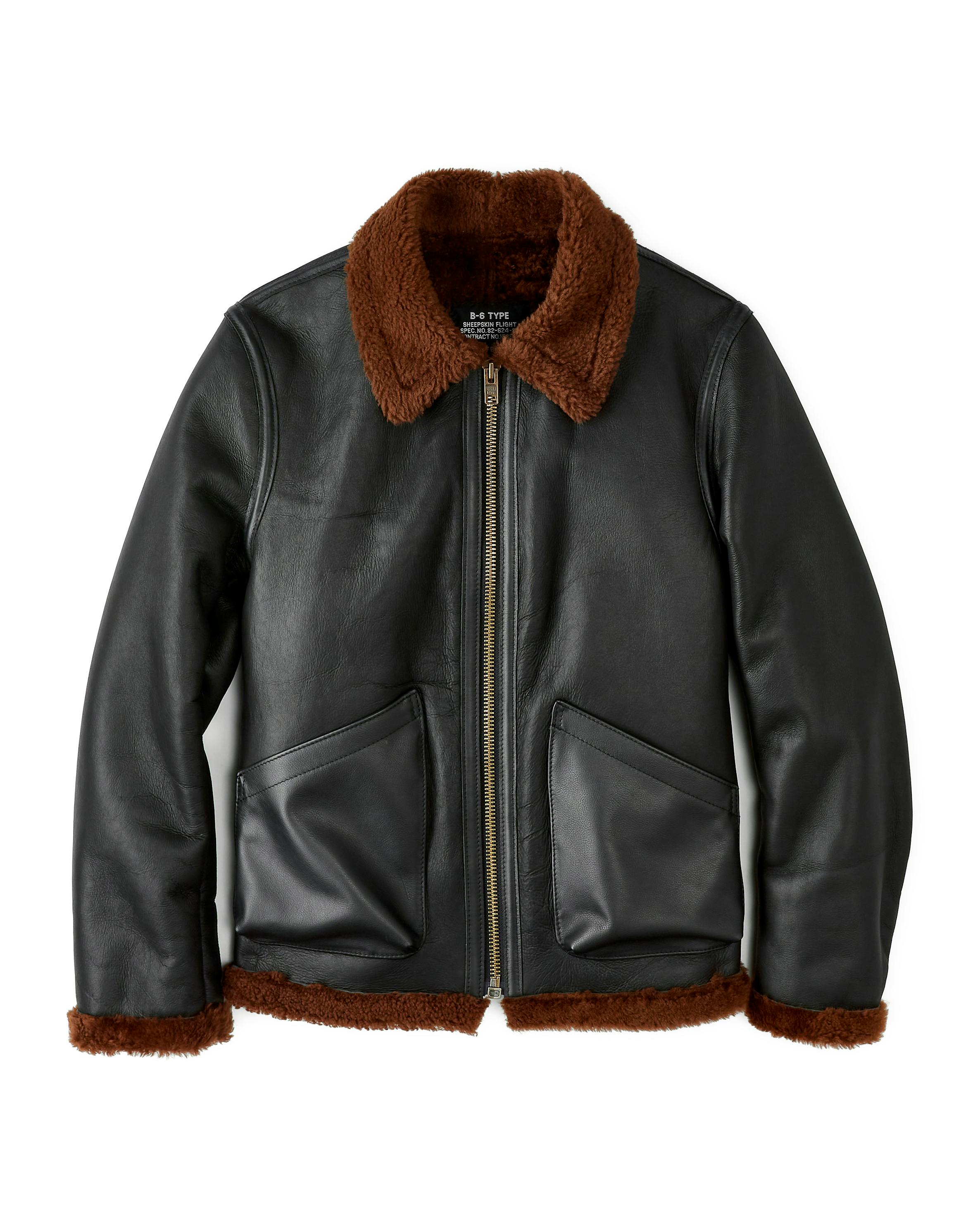Schott B-6 Sheepskin Leather Bomber Jacket Black Leather