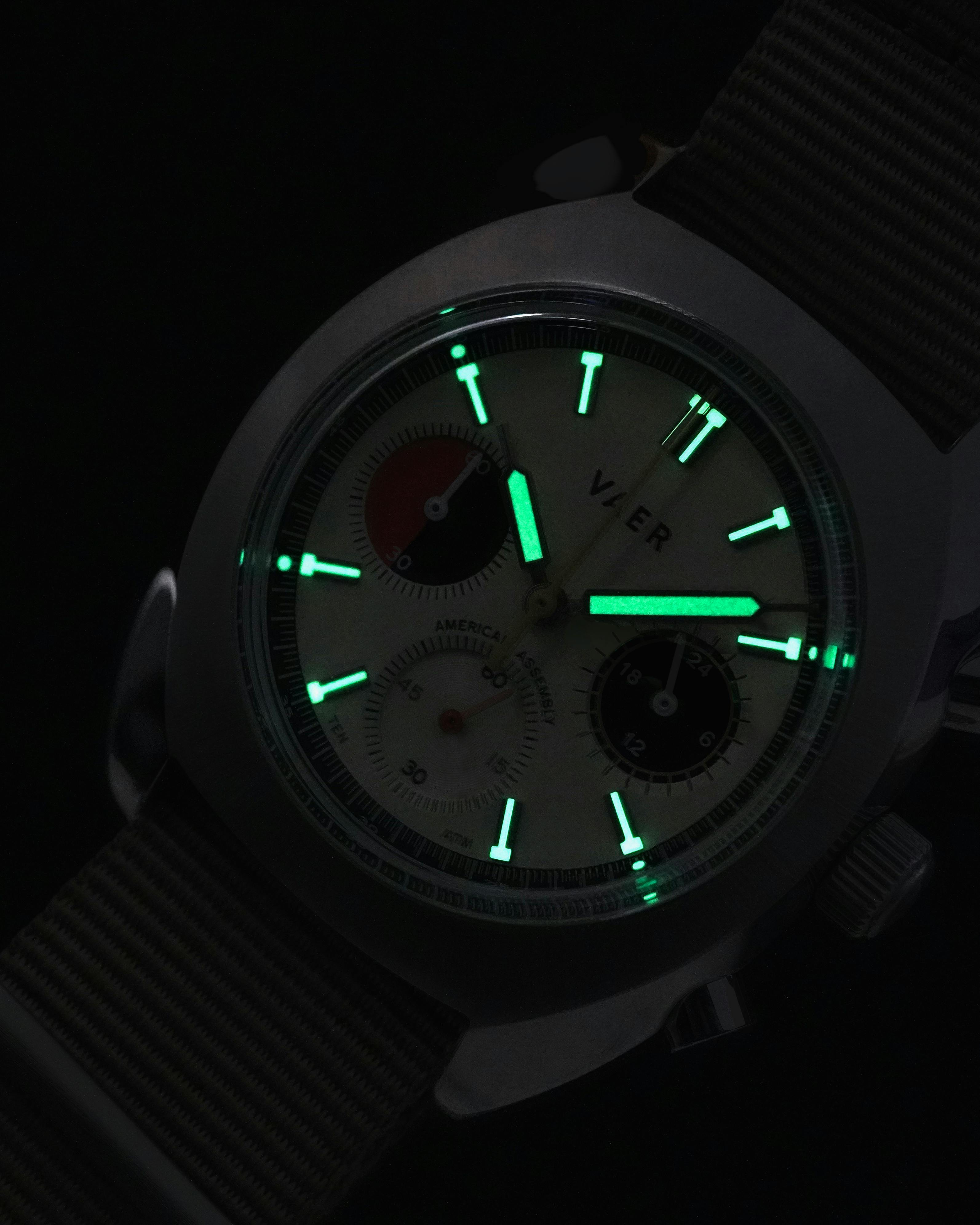 VAER Watches R1 Racing Chronograph Watch Cream Chronograph