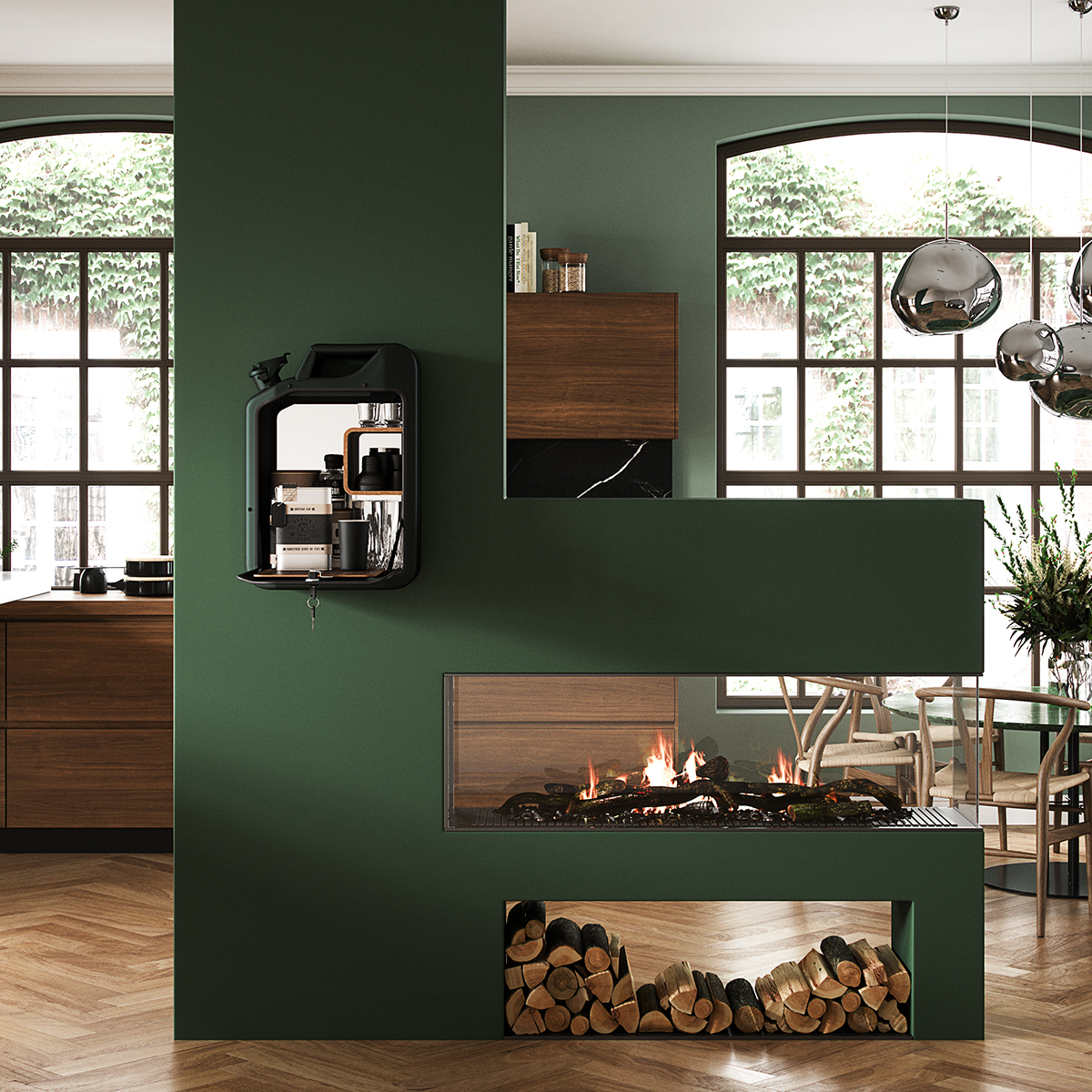 Danish Fuel Upcycled Bar Cabinet - Racing Green x Smoked Oak | Bar