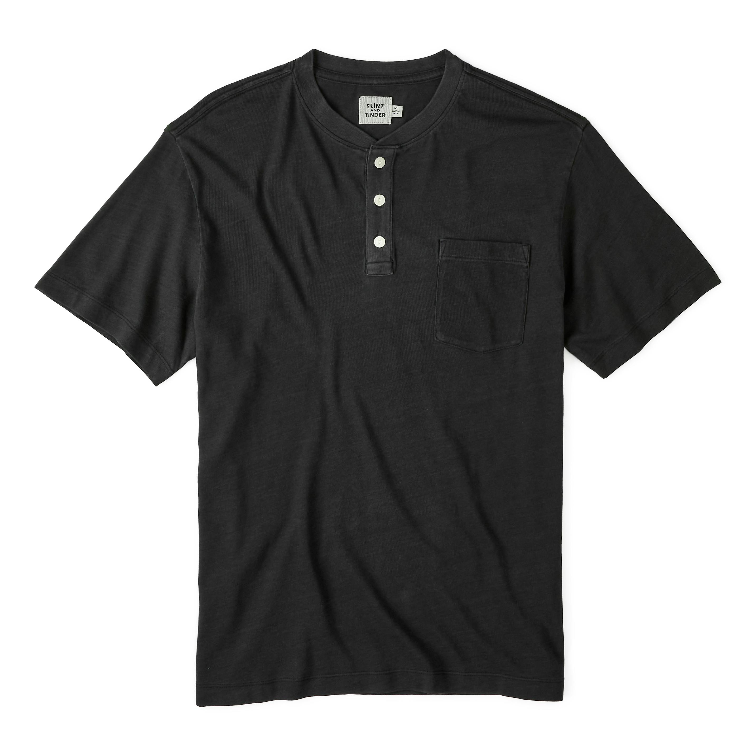 Flint and Tinder Slub Jersey Short Sleeve Henley Black Wash