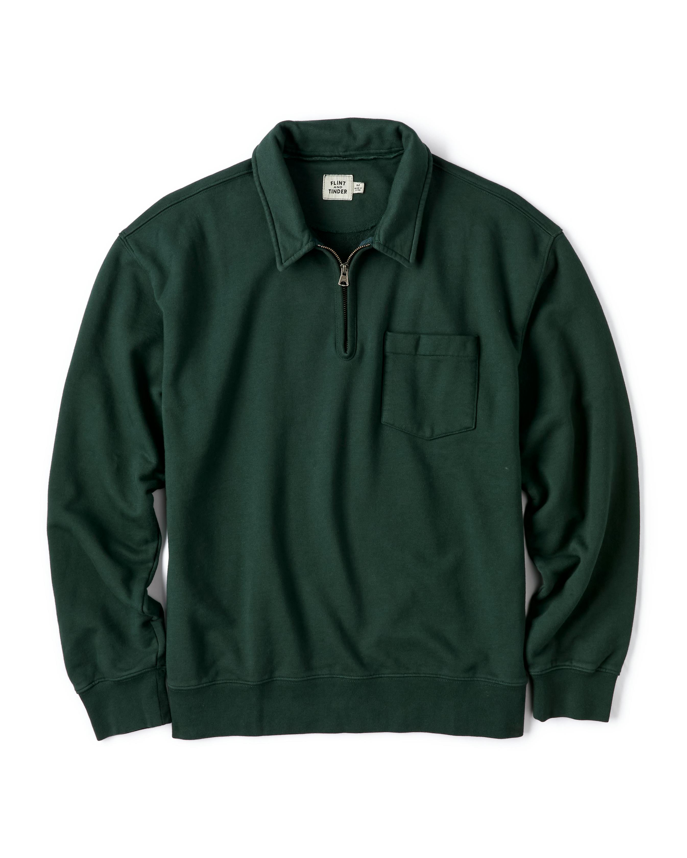 Flint and Tinder Midweight Terry Quarter Zip Sweatshirt Green