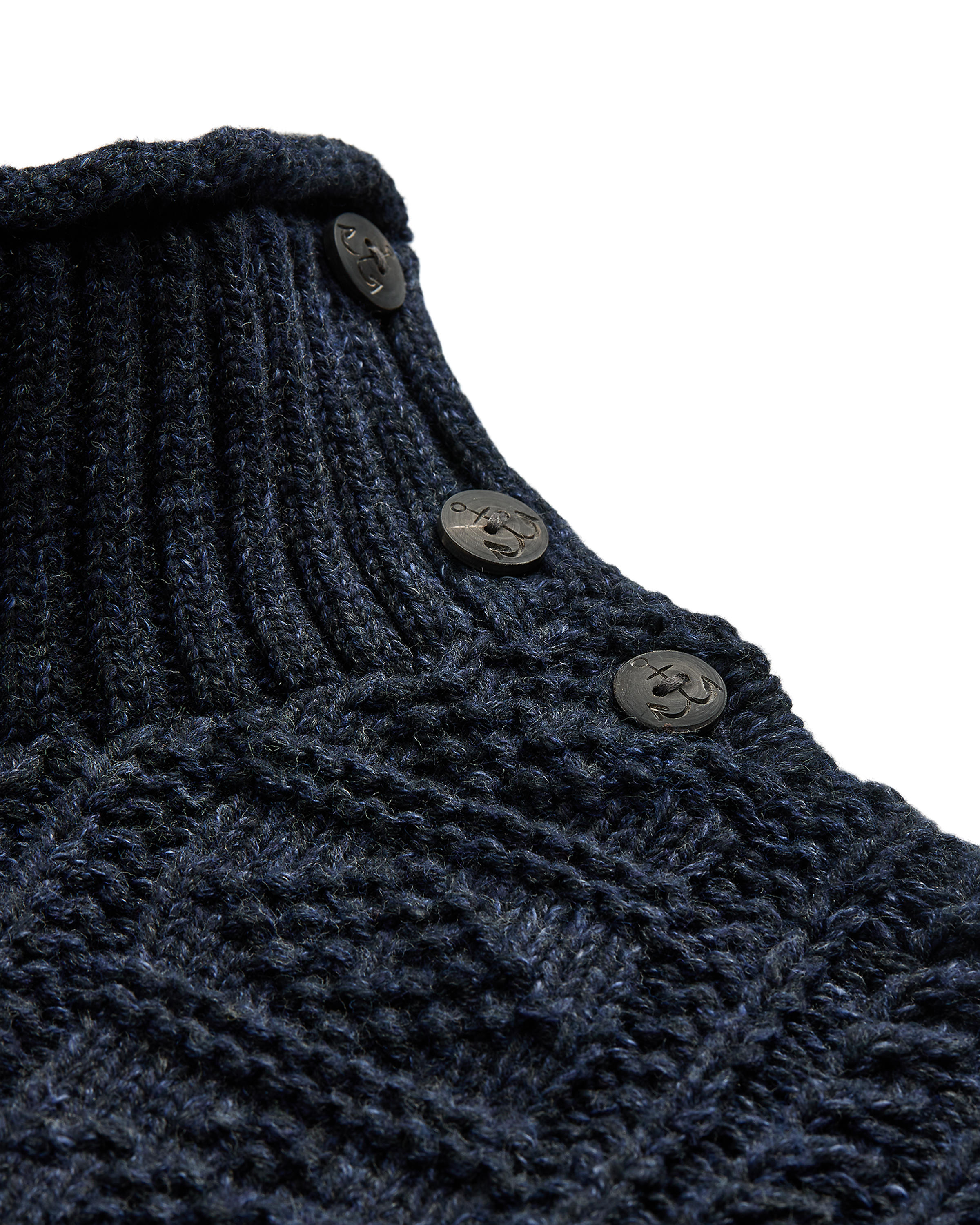 RRL Cable Knit Mock Sweater - Dark Navy Heather | Fisherman