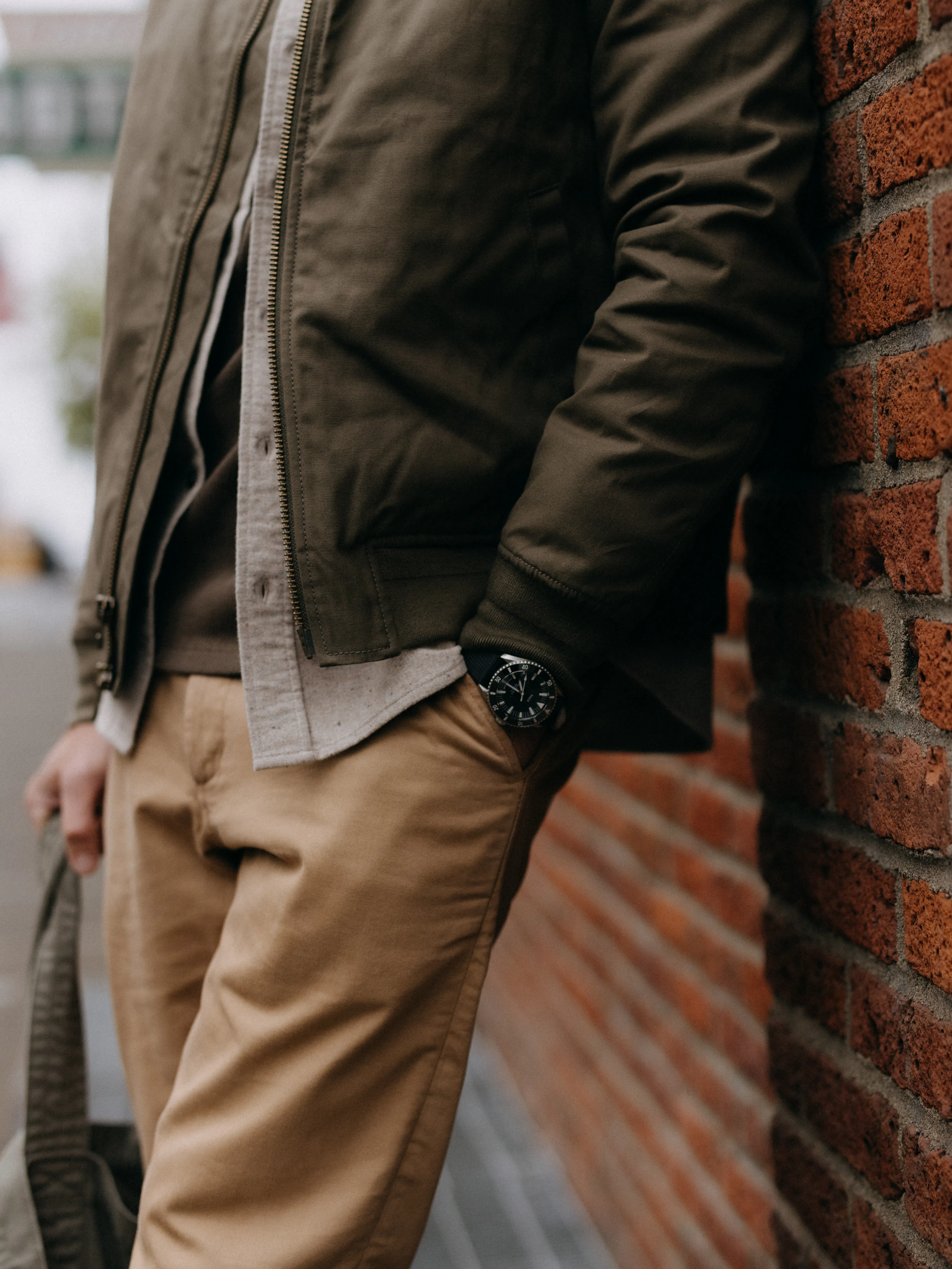 Taylor Stitch The Dry Waxed Bomber Jacket - Fatigue Olive Dry Wax