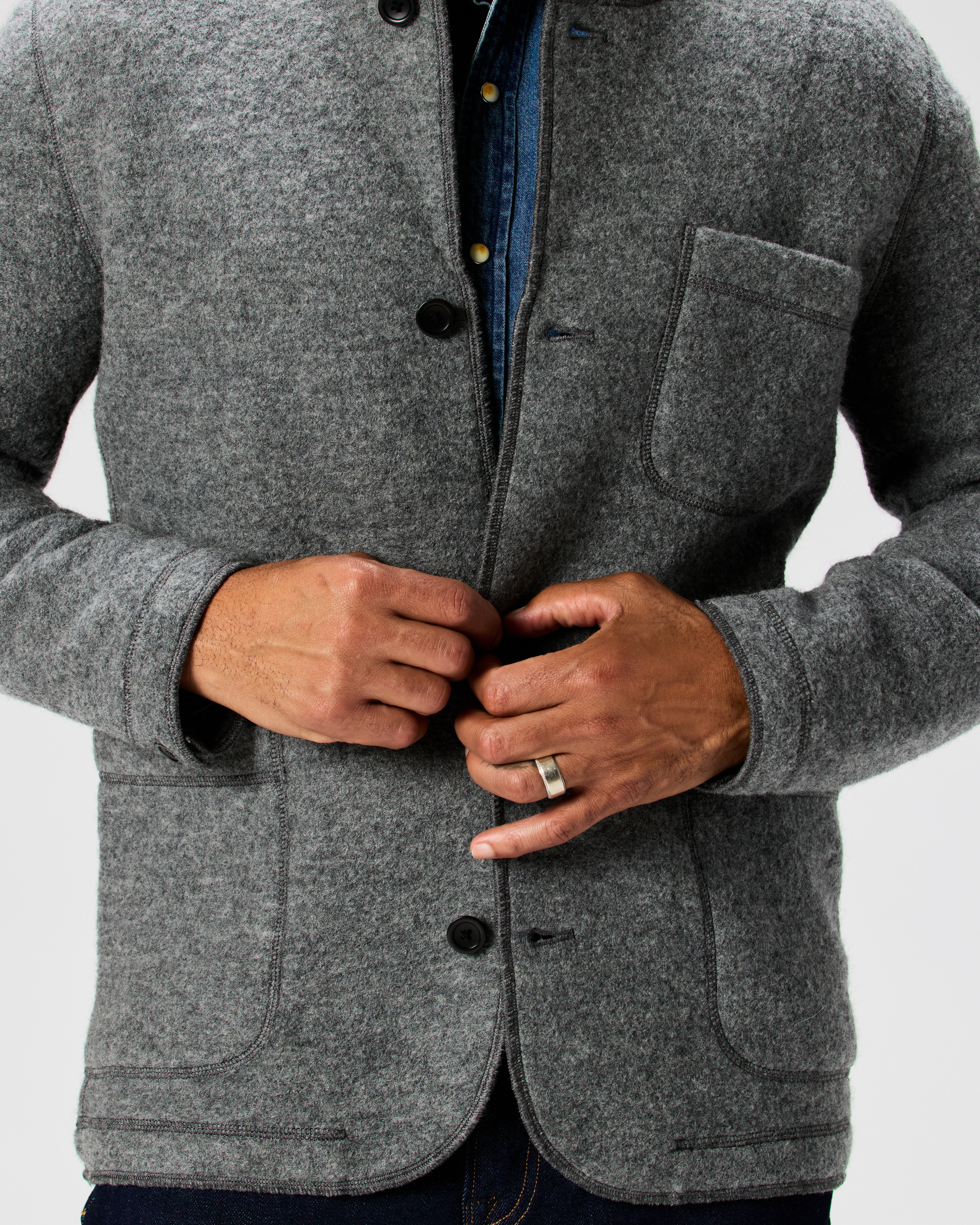 Flint and Tinder Boiled Wool Chore Blazer - Medium Heather Grey