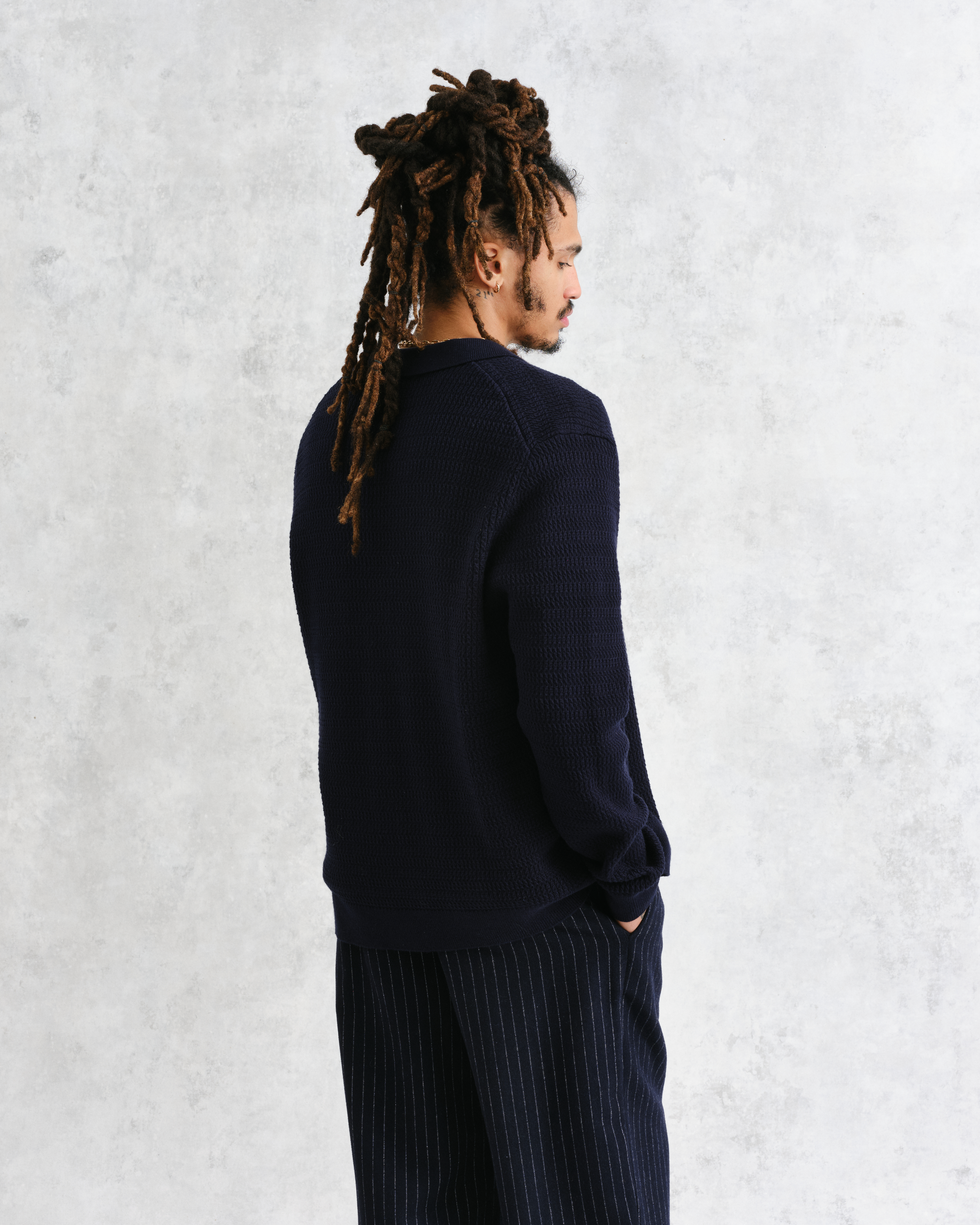 Wax London Tristan Cable Stitch Sweater Polo - Navy | Sweater