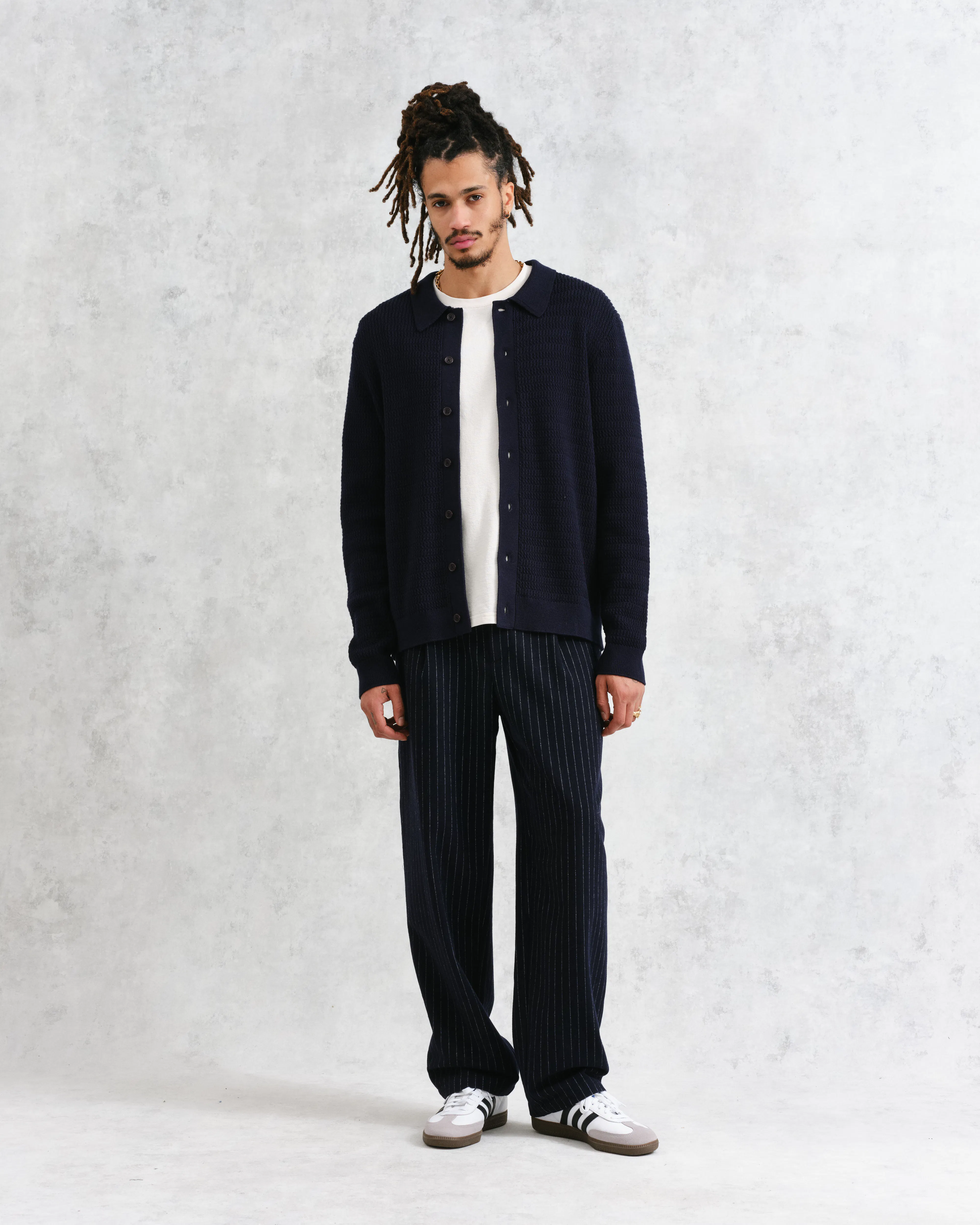 Wax London Tristan Cable Stitch Sweater Polo - Navy | Sweater