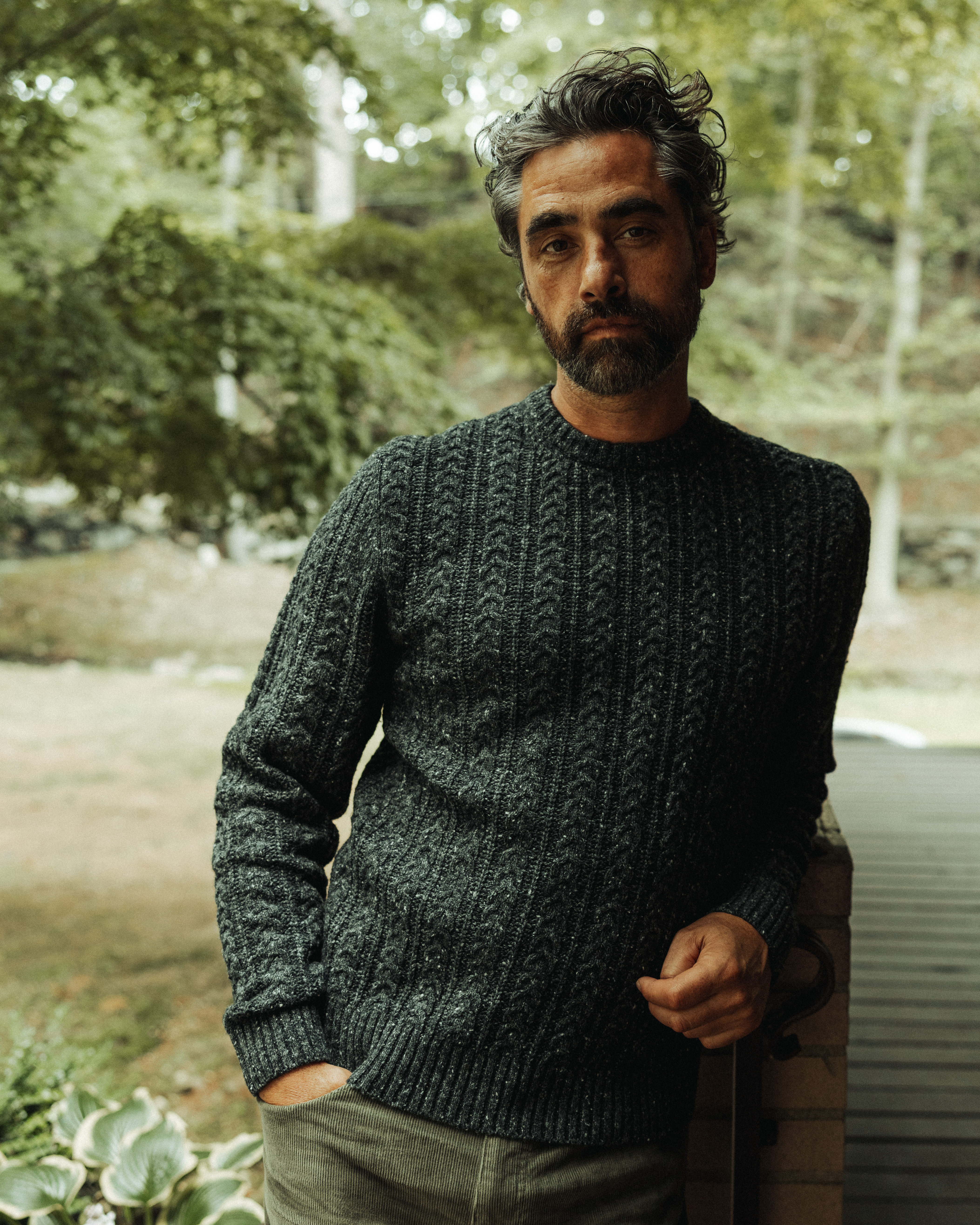 Flint and Tinder Highlands Guide Cable Crewneck Sweater - Charcoal