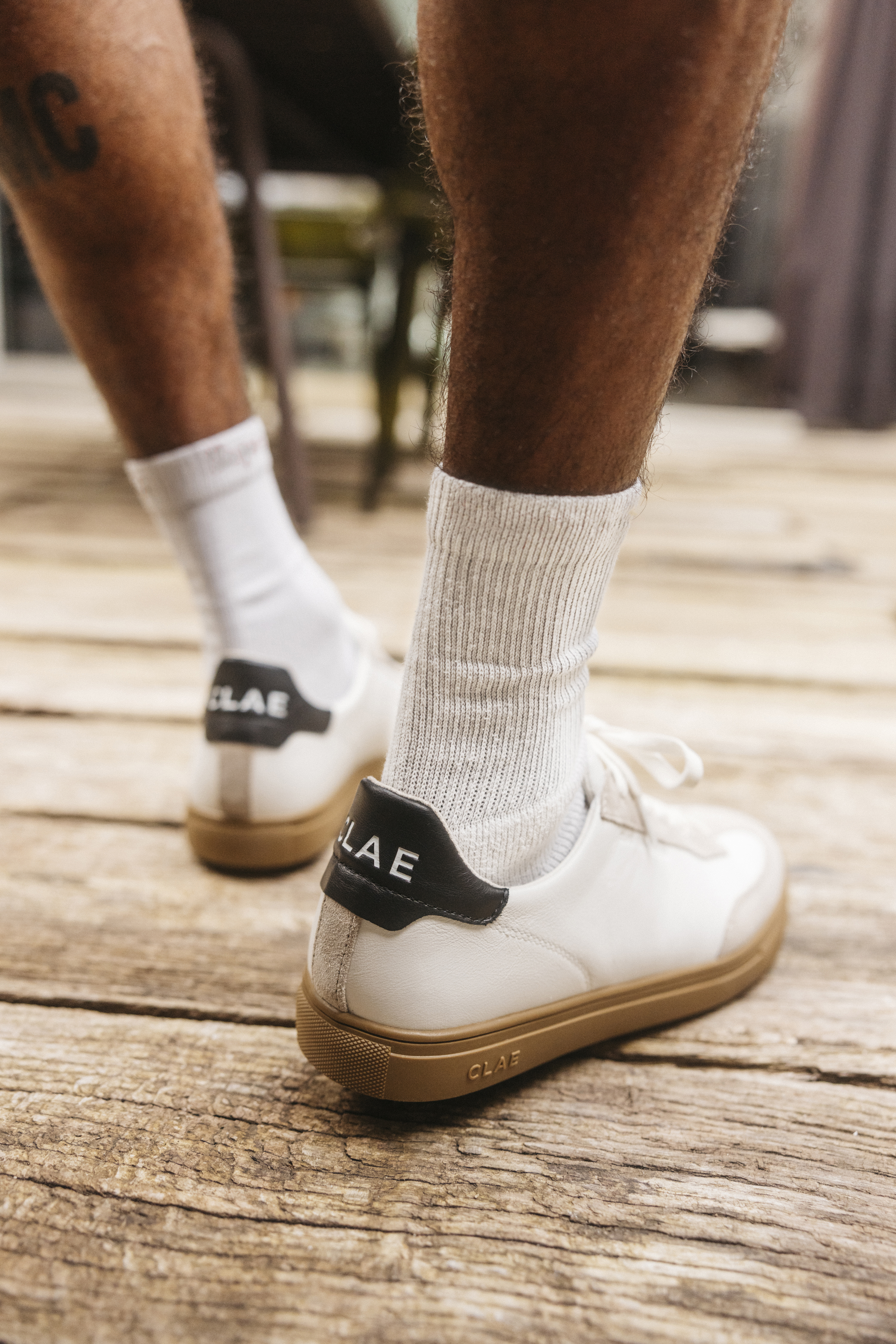 CLAE Deane Leather Sneaker - White Feather Grey/ Dark Gum