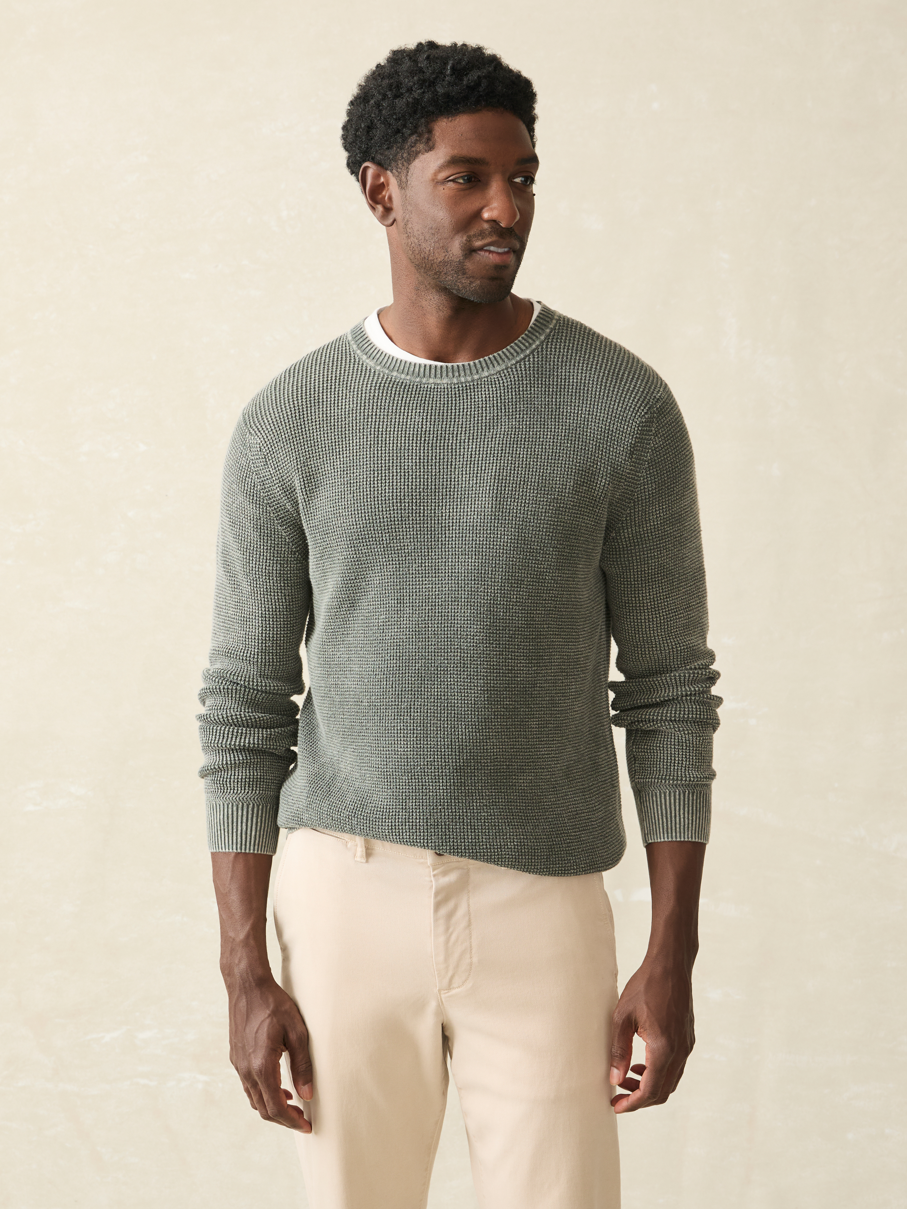 Faherty Brand Sunwashed Crewneck Sweater - Mountain Olive | Crew