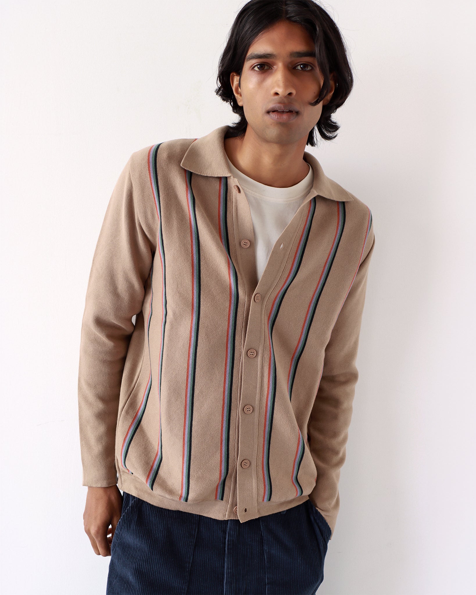 Far Afield Zigger Longsleeve Cardigan - Kuki Stripe/Slate