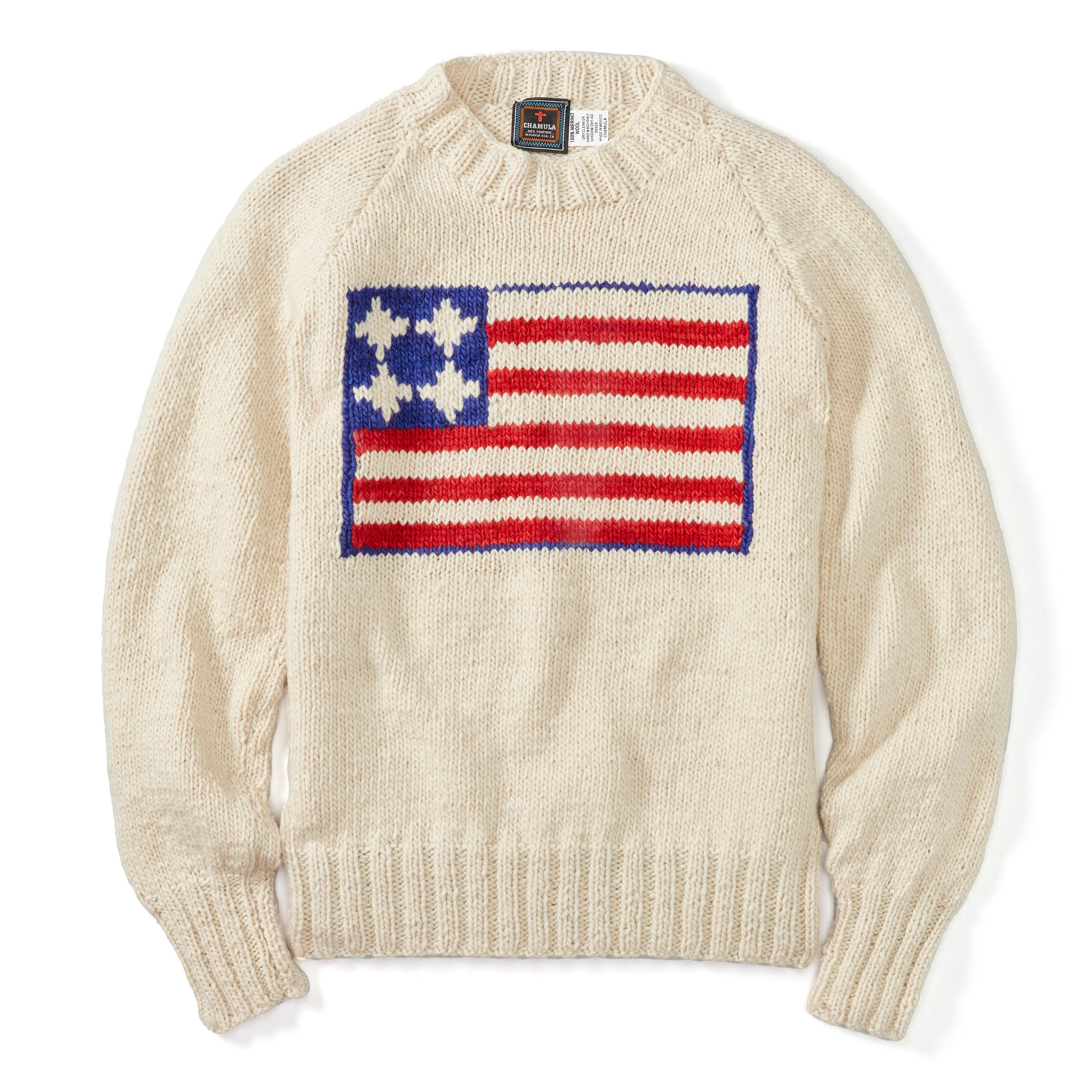 Chamula Hand-Knit American Flag Merino Wool Sweater - Ivory | Crew
