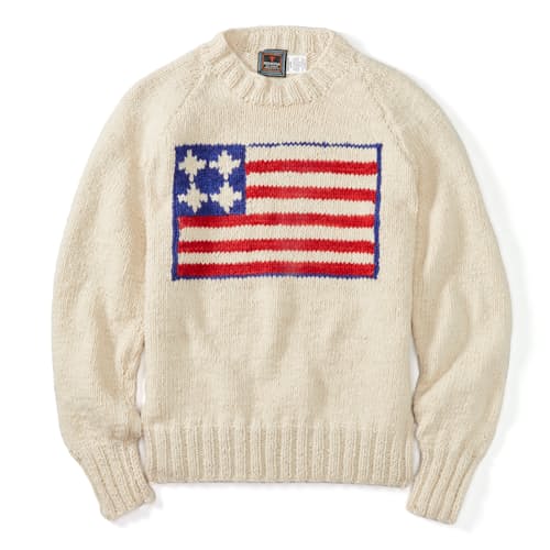 Chamula Hand-Knit American Flag Merino Wool Sweater Ivory