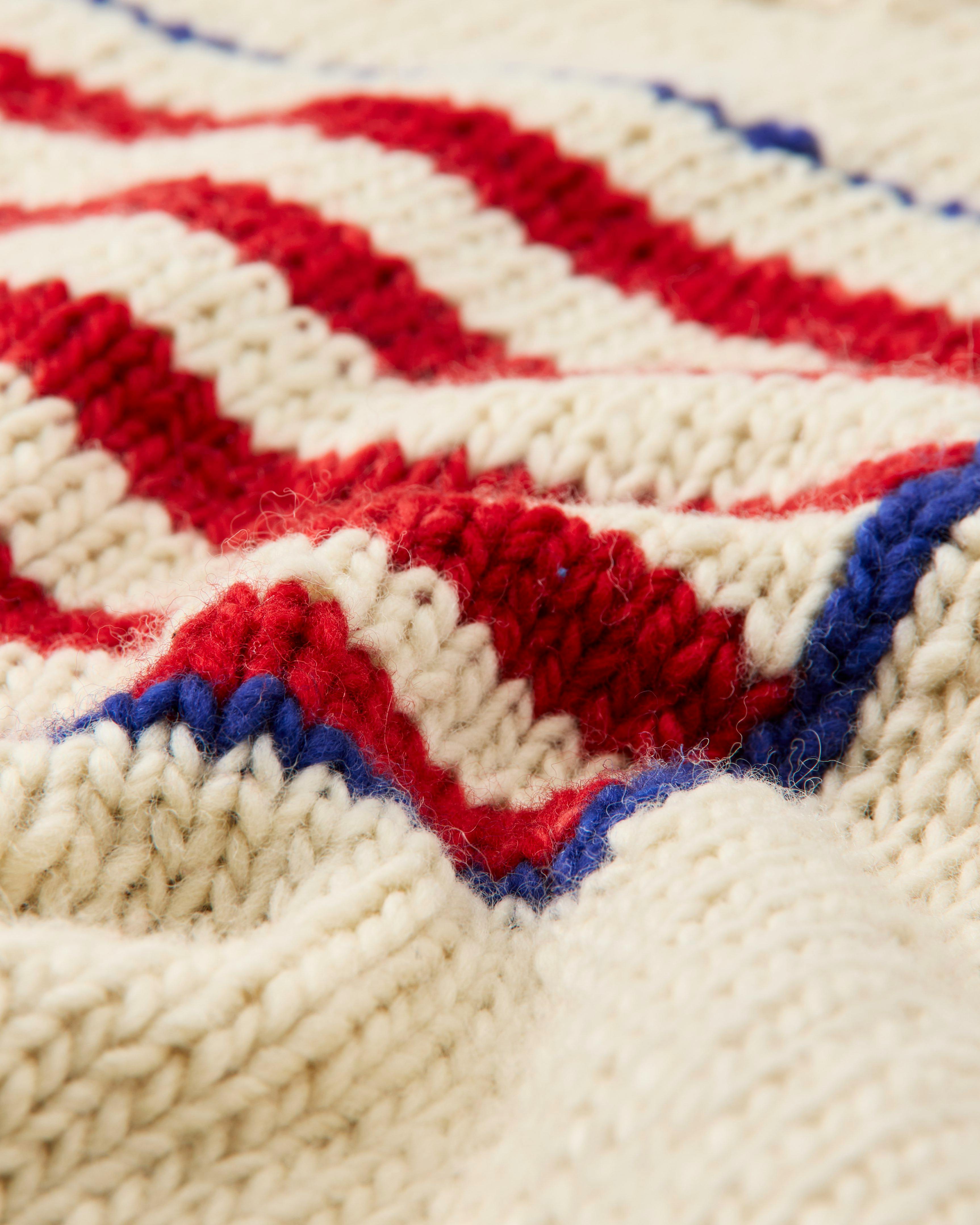 Chamula Hand-Knit American Flag Merino Wool Sweater Ivory Crew