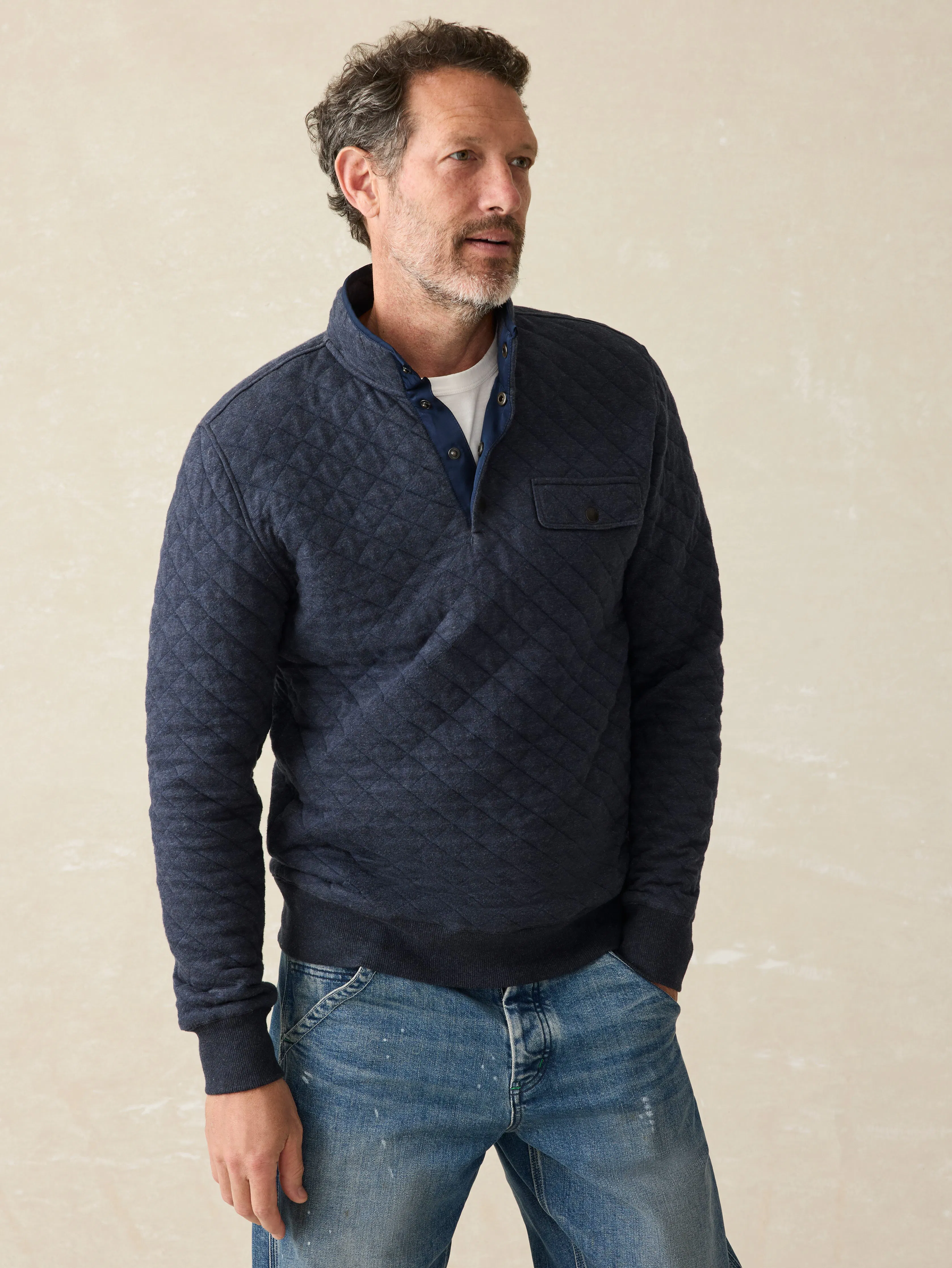 Pull Polaire Matelassé Faherty Epic Pour Homme – Gris, Taille XL