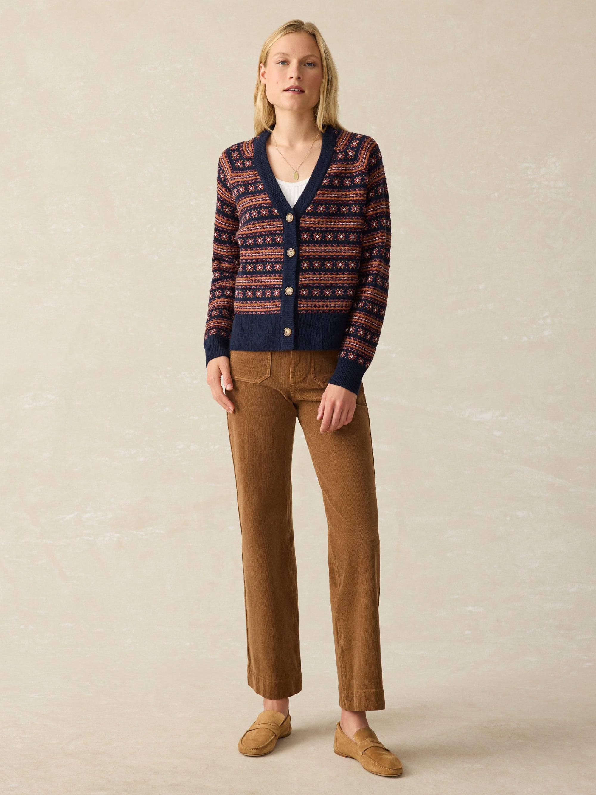 Faherty Brand Women's Highland Fair Isle Cardigan - Twilight