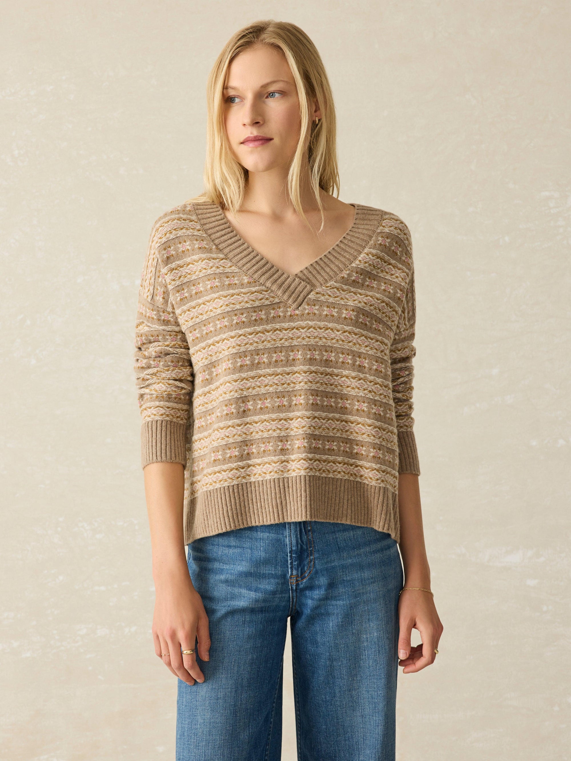 Faherty Brand Women's Highland Fair Isle Sweater - Sugar