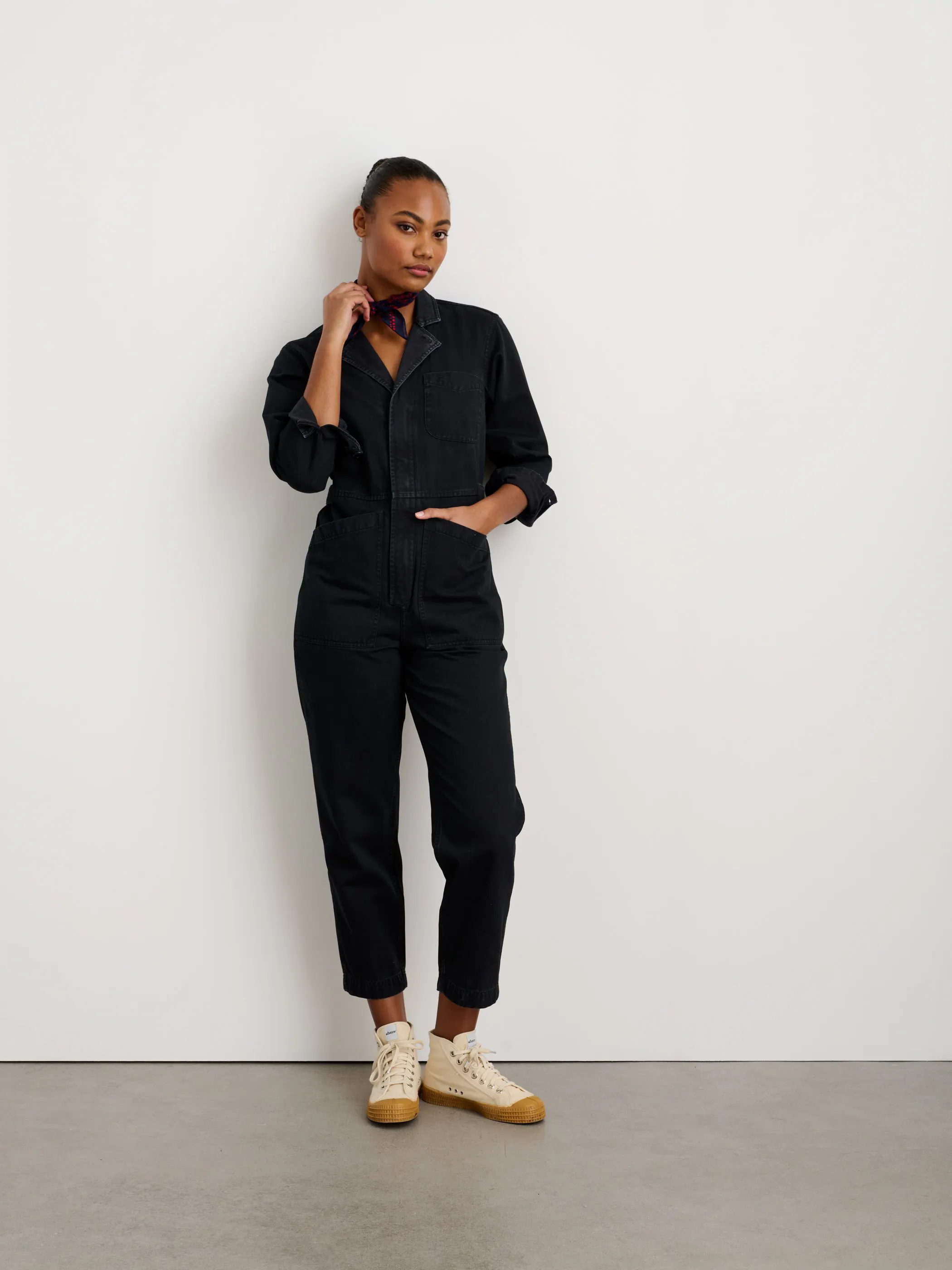 Alex Mill Women's Zip Jumpsuit in Herringbone - Washed Black | All