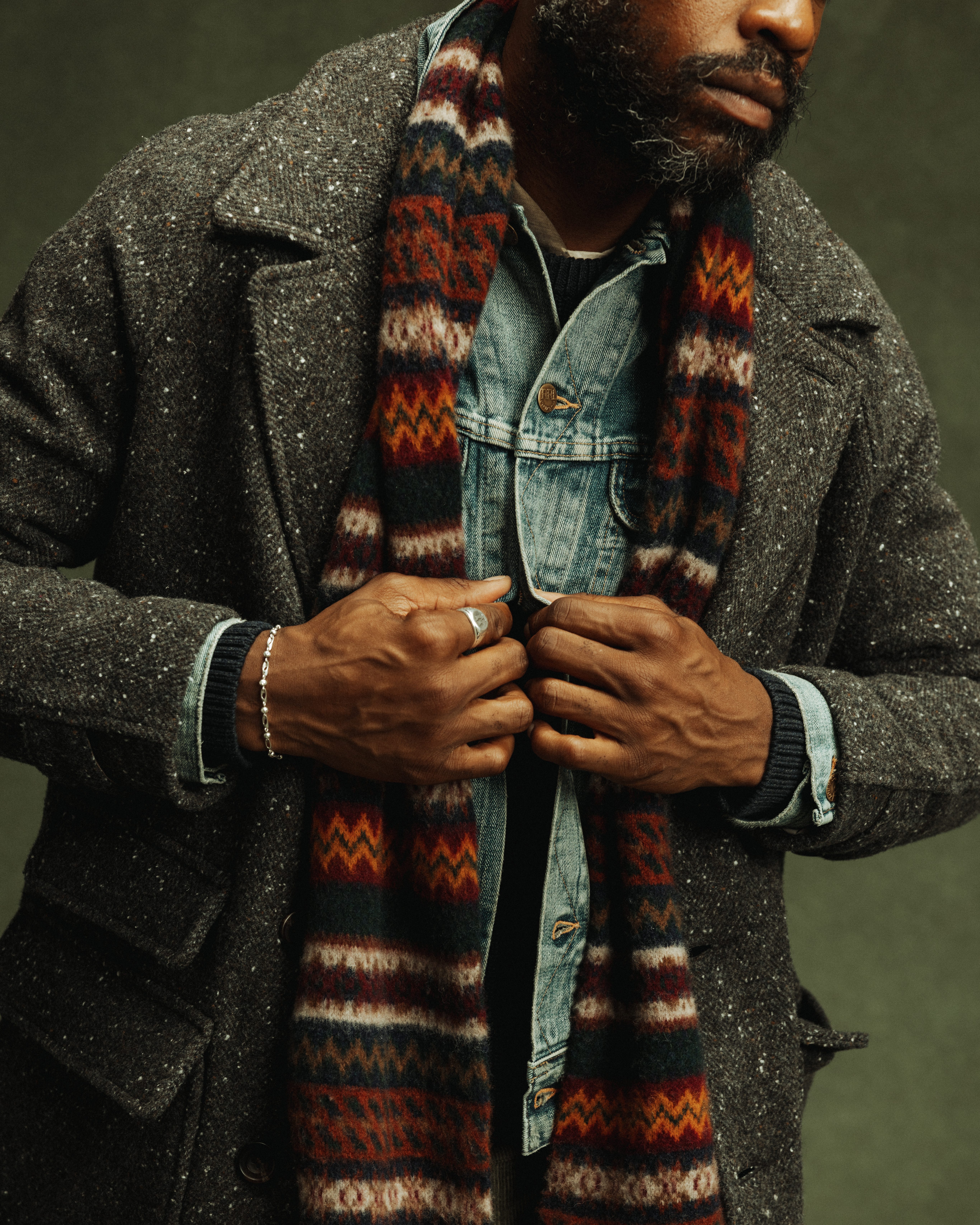 Flint and Tinder Wool Herringbone Overcoat - Grey Donegal