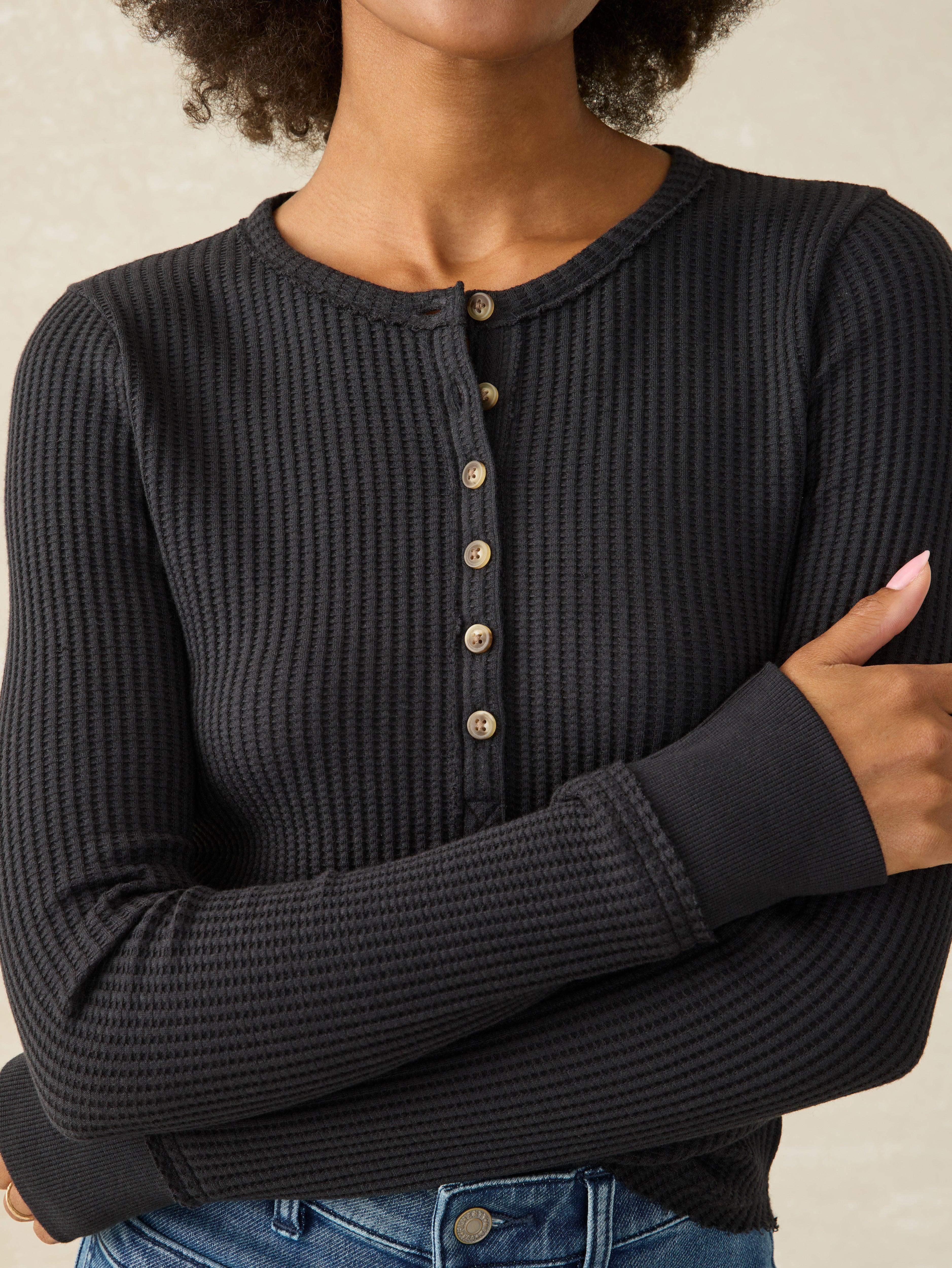 Faherty  レジェンド Apres Waffle Henley レディース シャツ トップス Black Faherty Brand Women's Legend Apres Waffle Henley - Black