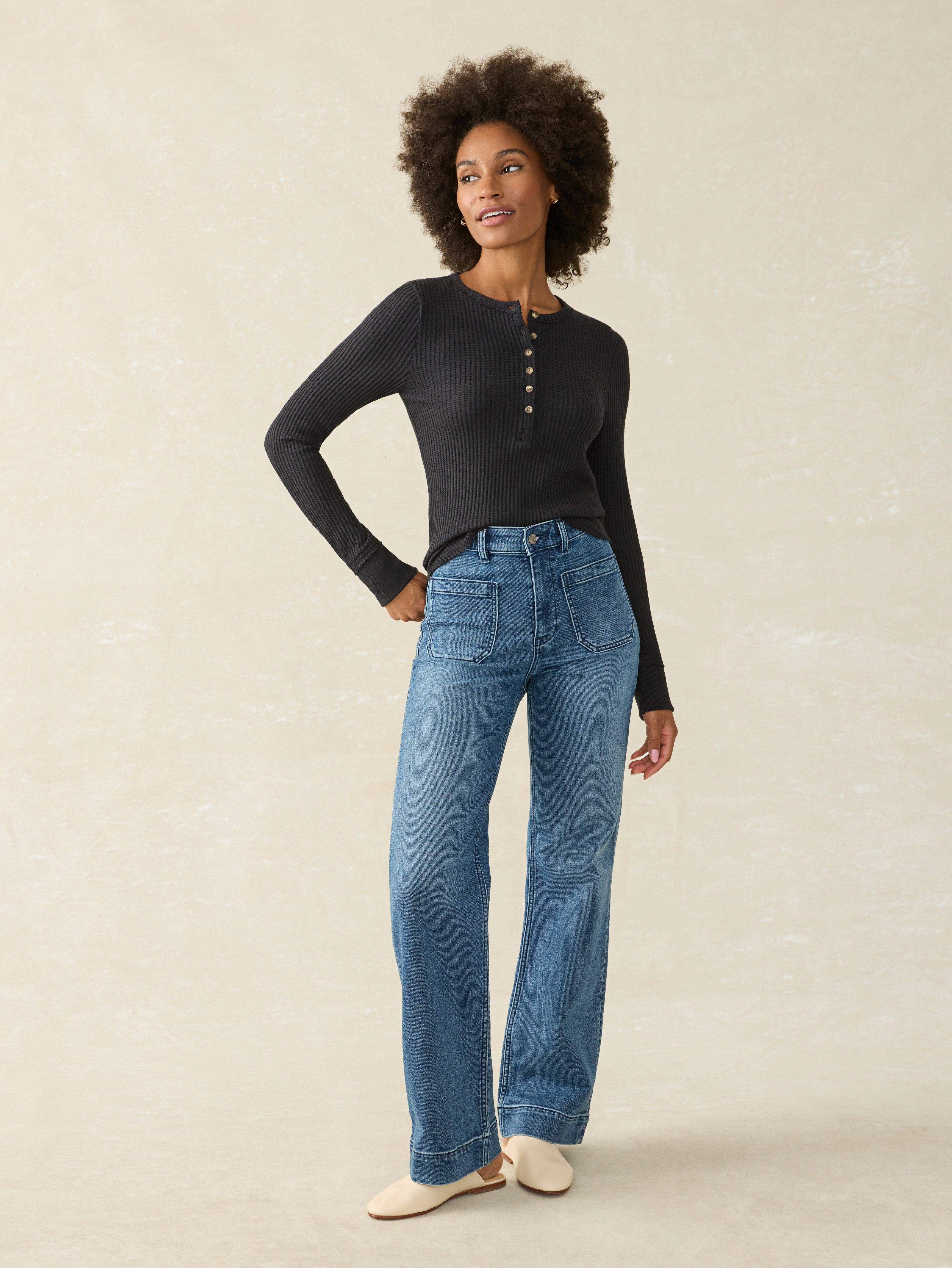 Faherty Brand Women's Legend Apres Waffle Henley - Black
