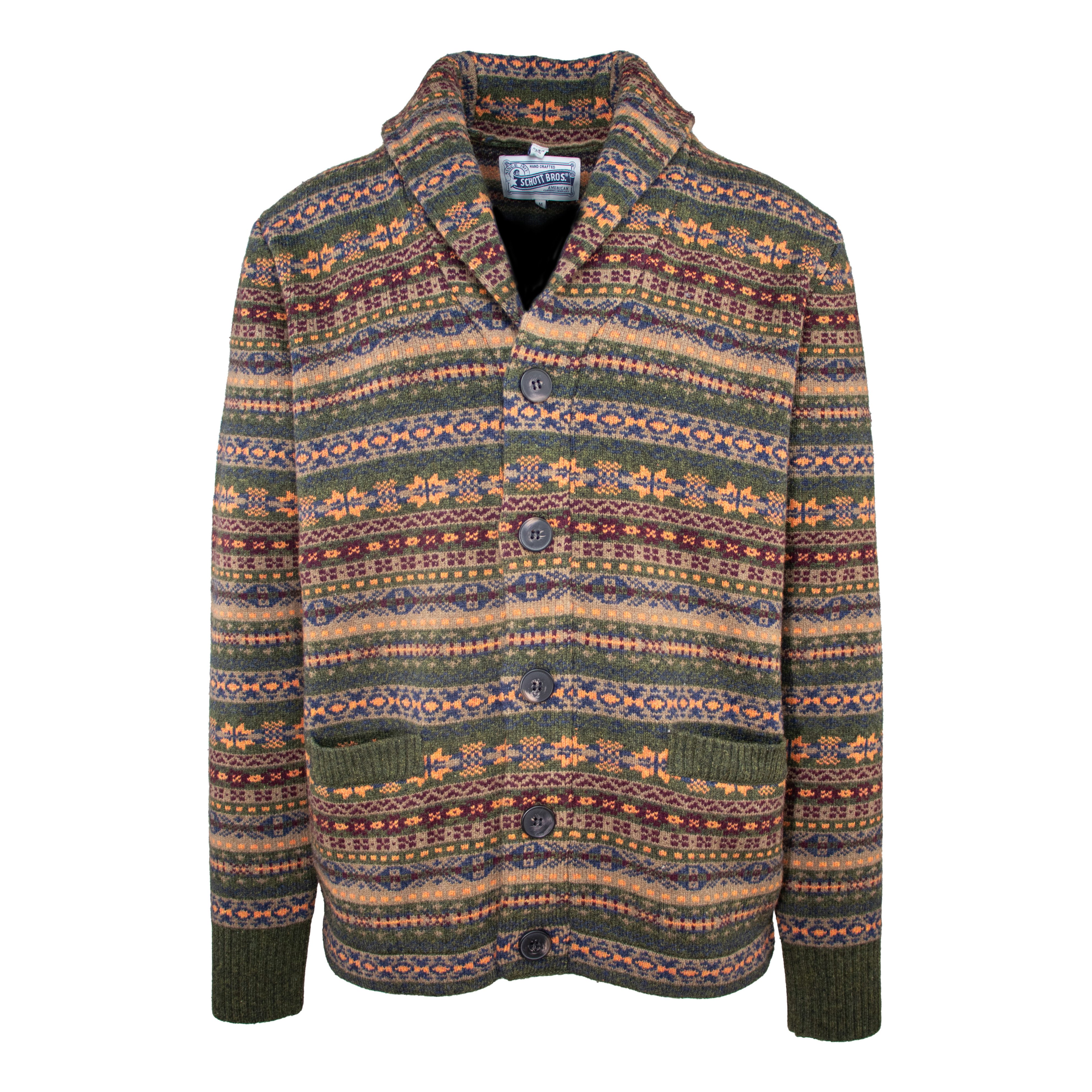 Schott Wool Blend Fair Isle Cardigan - Camel | Cardigan Sweaters