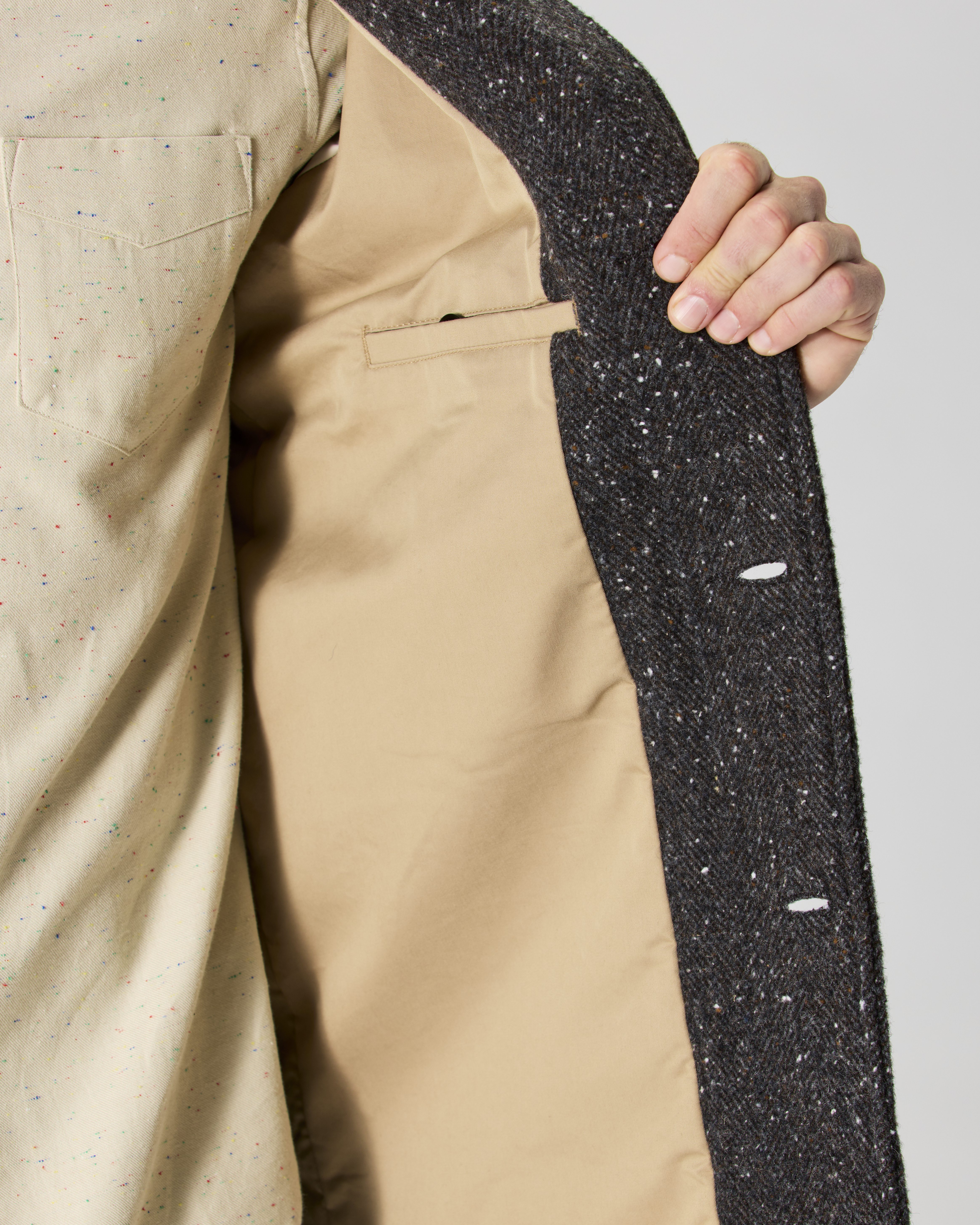 ジャケット・アウター ok.soon herringbone wool coat Olive Herringbone Open Button Overcoat