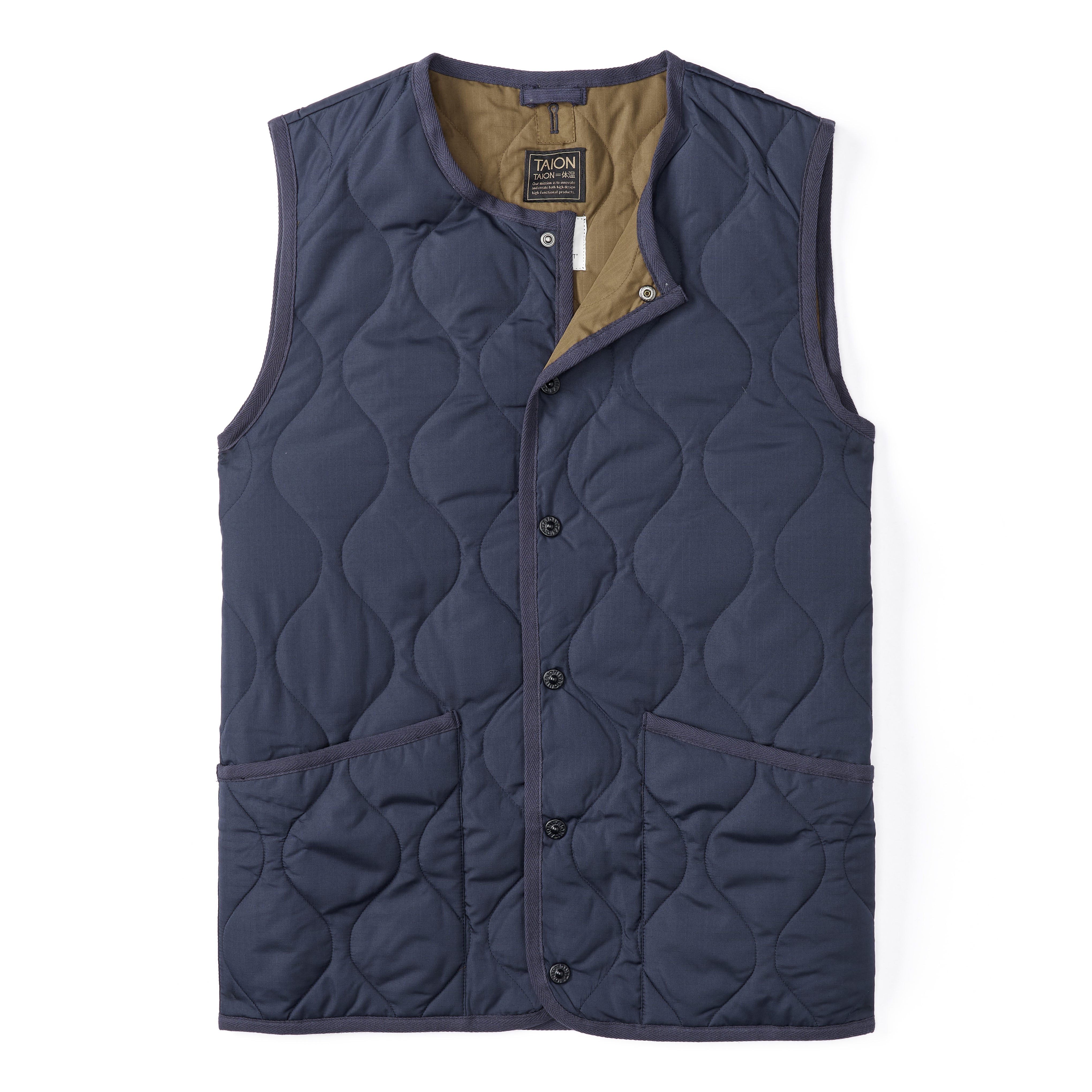 ジャケット・アウター TAION MILITARY CREW NECK DOWN VEST Taion Military Crew Neck w/Zip Down Vest – AB FITS