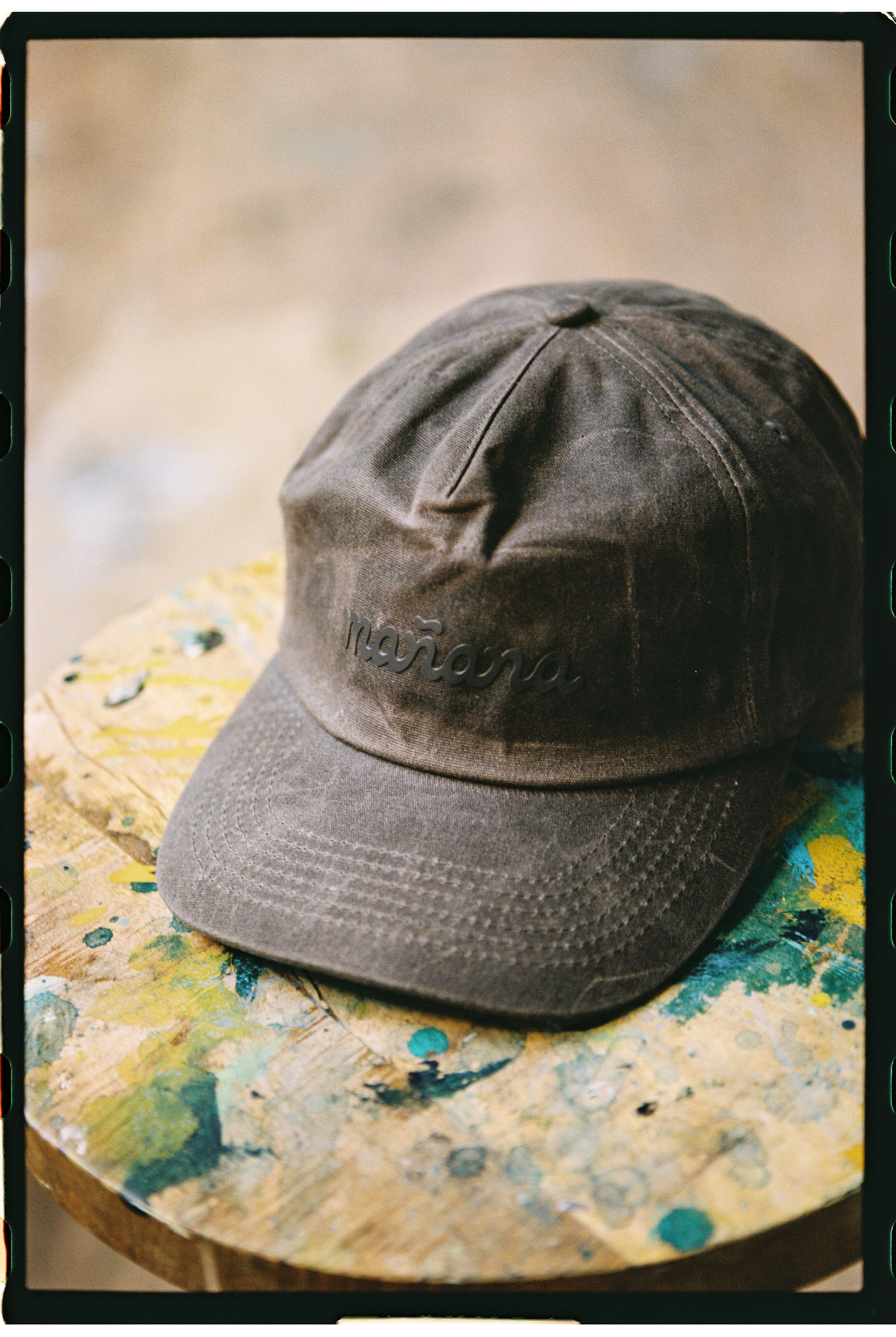 mañana Waxed Canvas Logo Strapback hat Grey Baseball Trucker