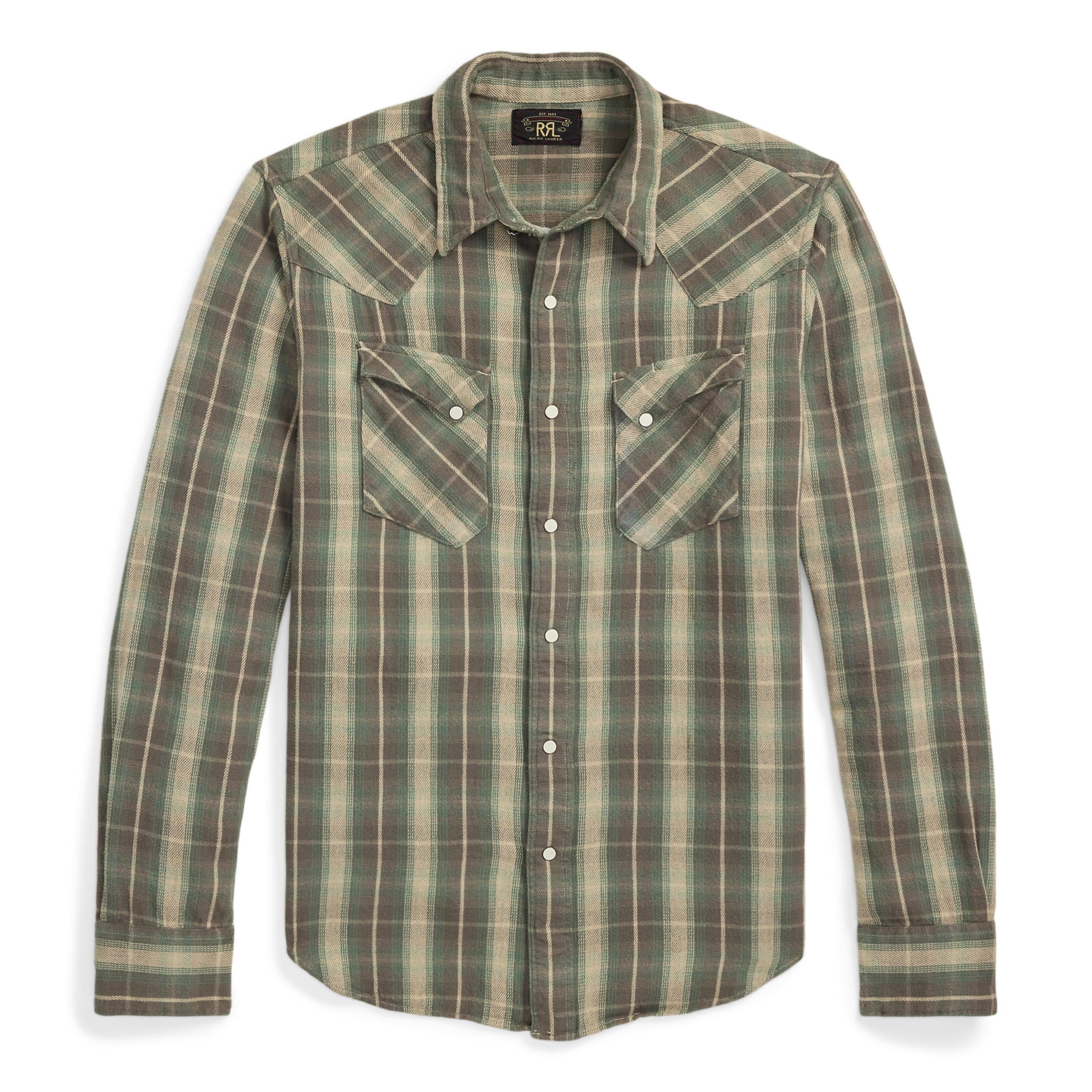 RRL Allen Plaid Western Shirt - Green/Gray | Quilted Jackets