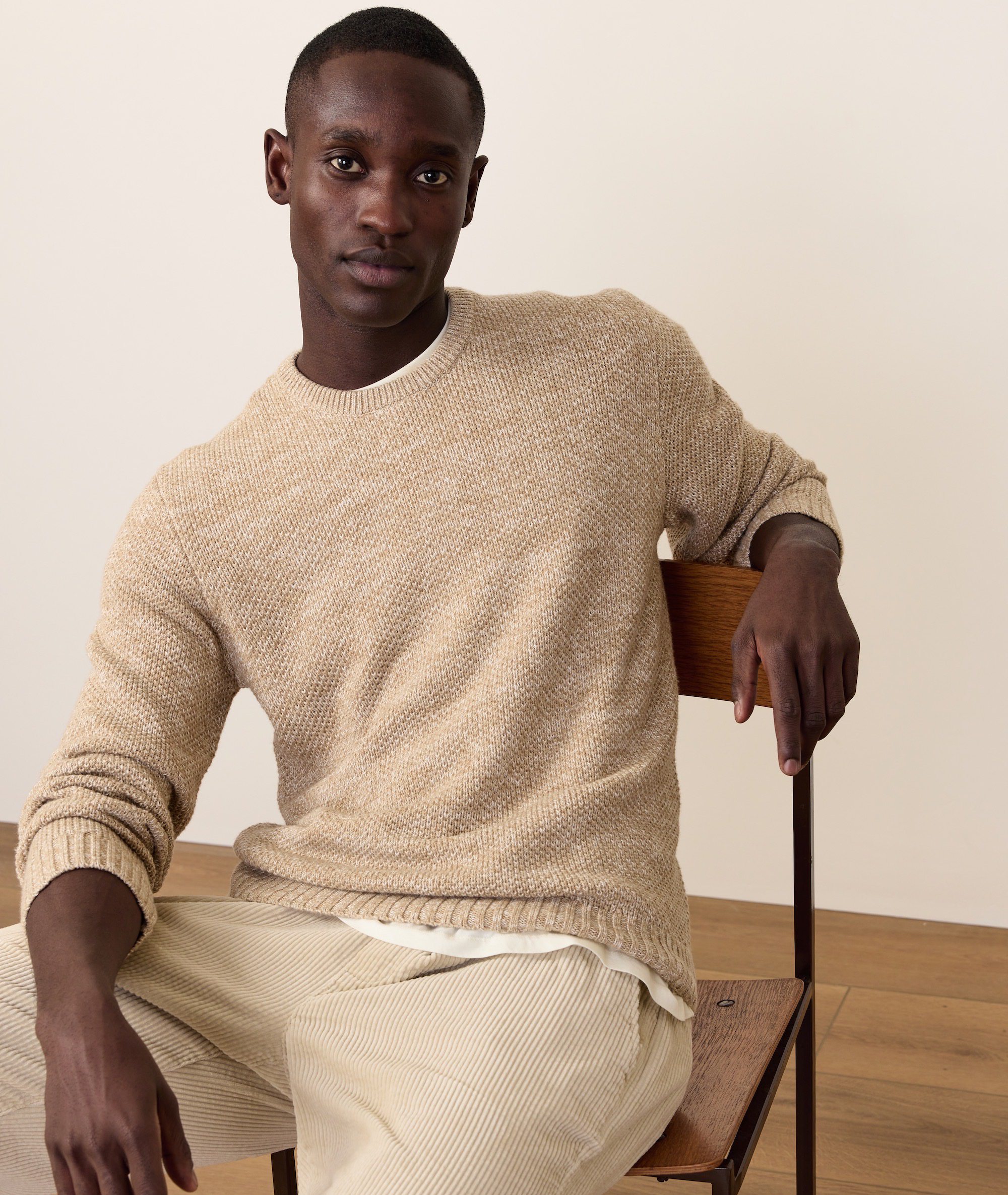 【squidsandwich83 】 LAYER-0 レザー JKT Marine Layer Marl Crew Sweater - Sable | Crew Neck Sweaters