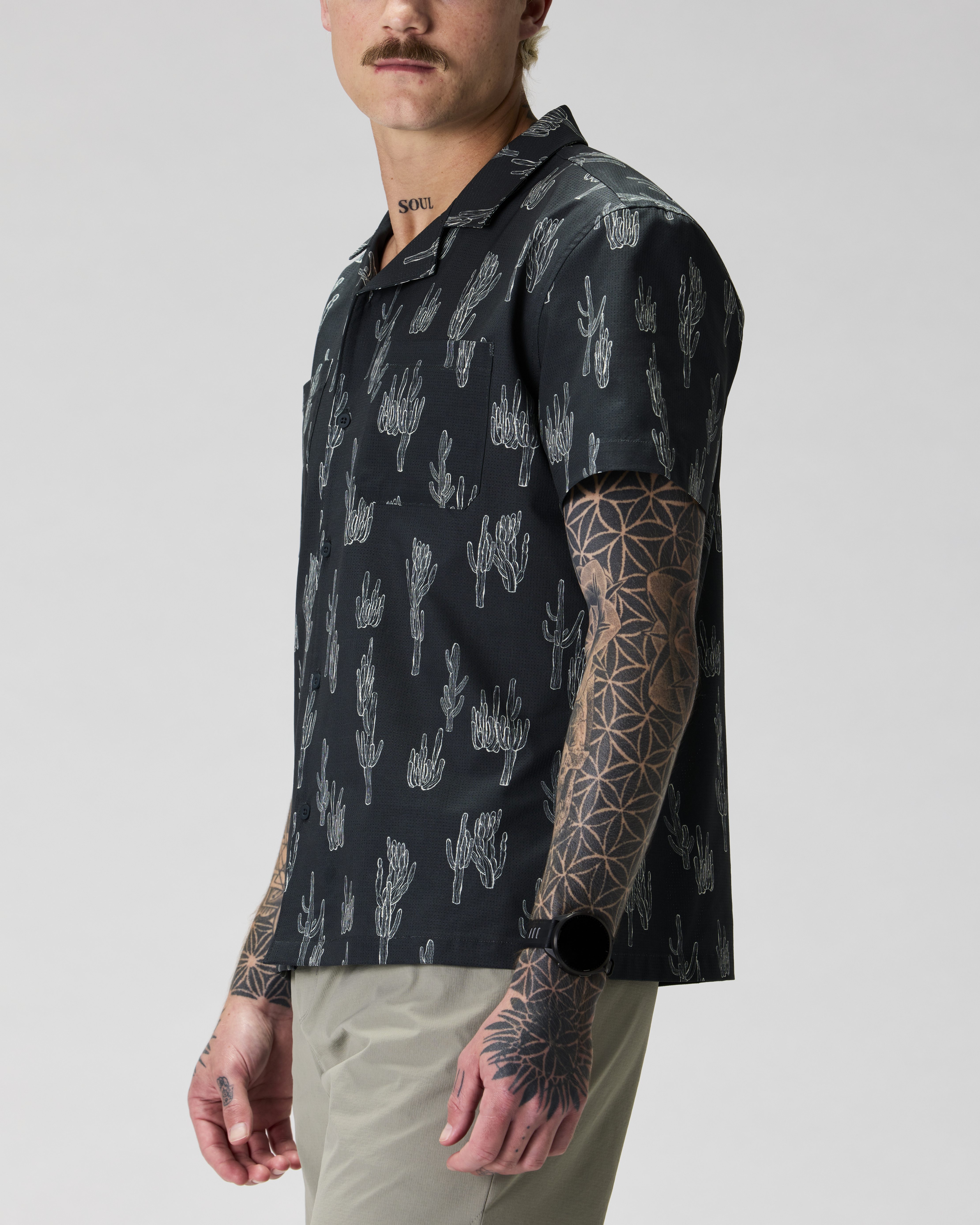 Wellen Airweave Performance Camp Collar Shirt - Cactus Black