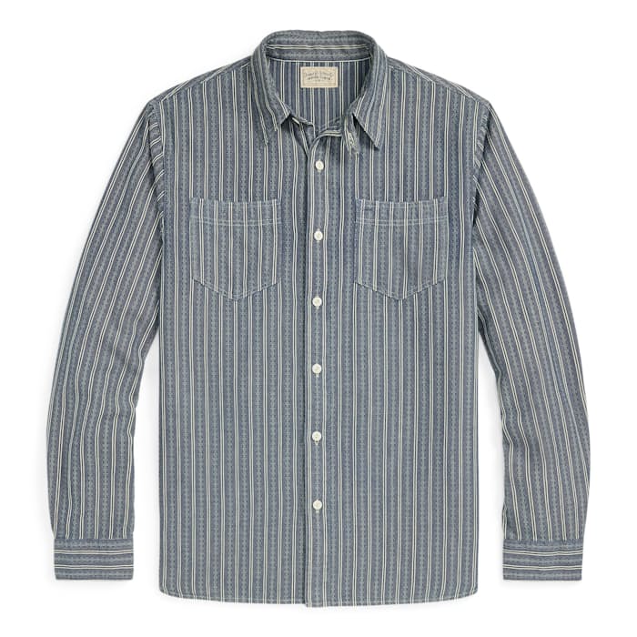 ＲＲＬ　GRAY STRIPE SHIRT RRL Hartley Dobby Stripe Workshirt - Indigo/Cream | Long Sleeve