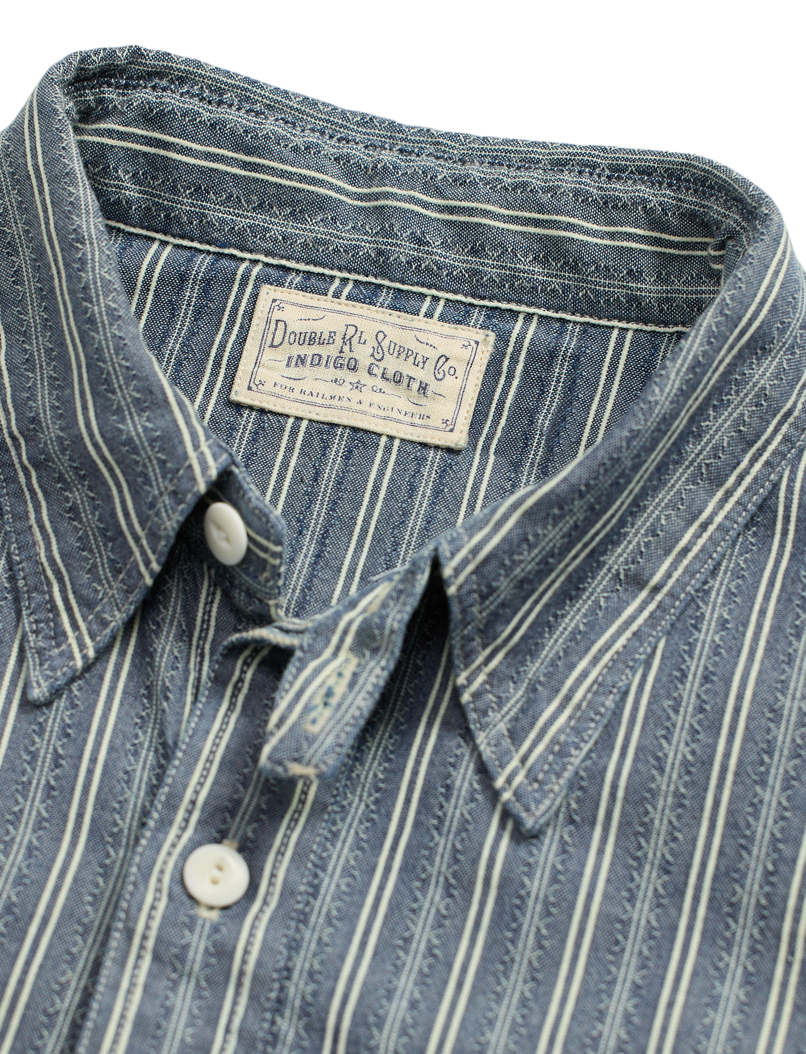 RRL Hartley Dobby Stripe Workshirt - Indigo/Cream | Long Sleeve