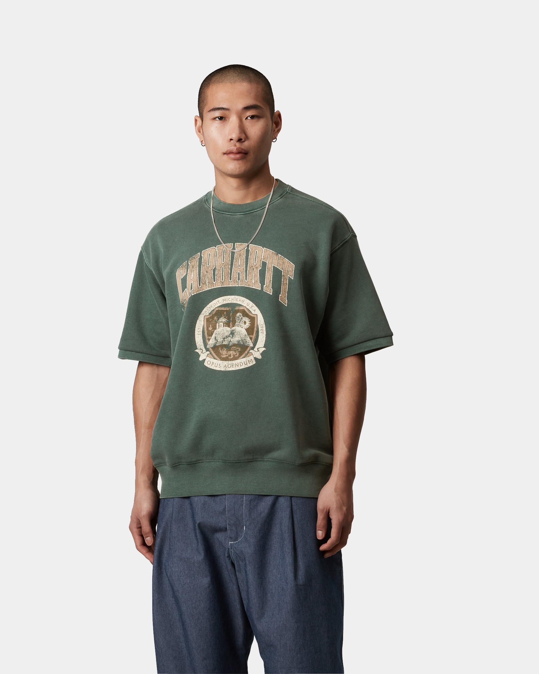 【carhartt】\"Library Sweatshirt\"半袖 スウェットシャツ/green Carhartt WIP Collegiate Library Short Sleeve Crew Sweatshirt