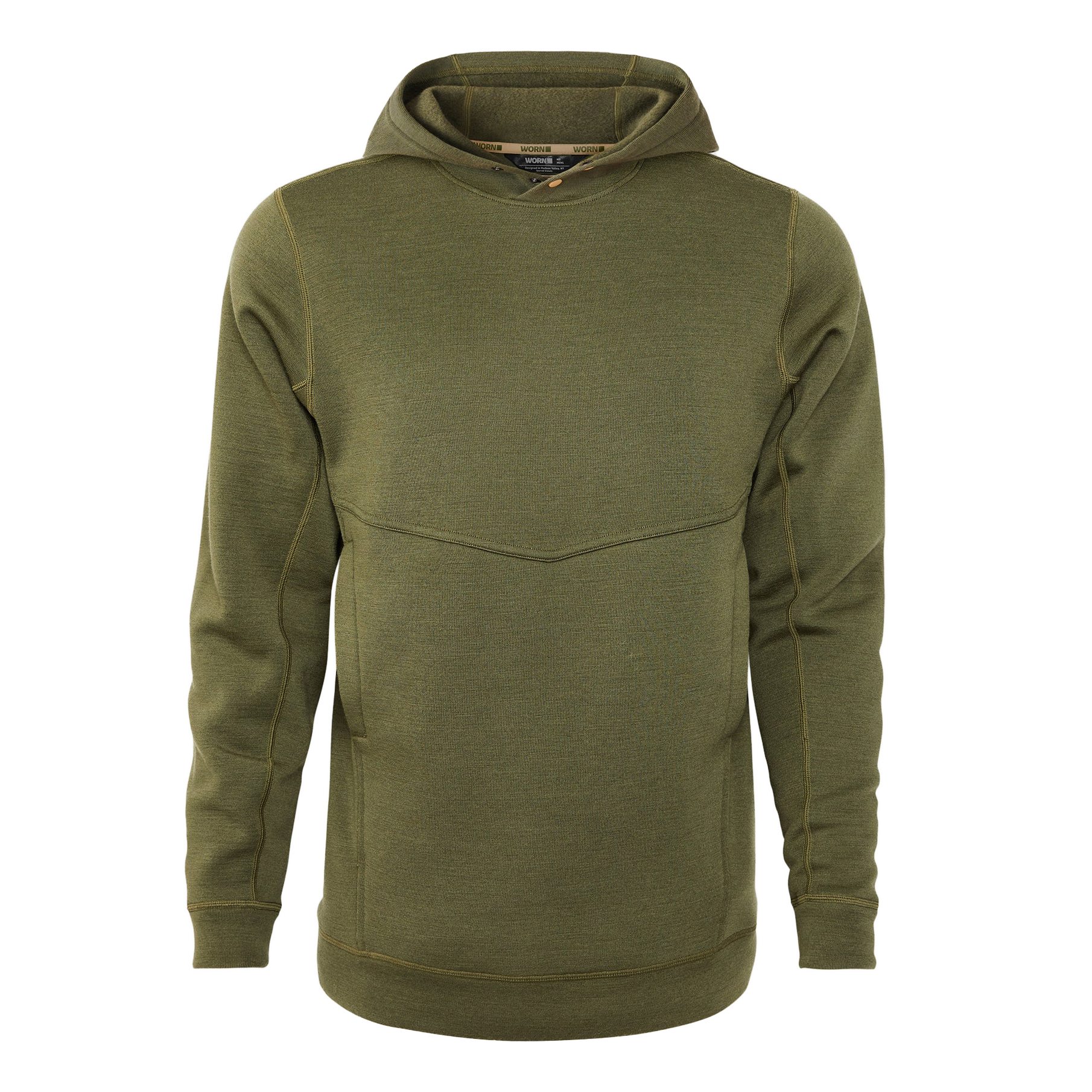 WORN Cloudbase Merino: Heavy Weather Hooded Mid - Moss | Pullover