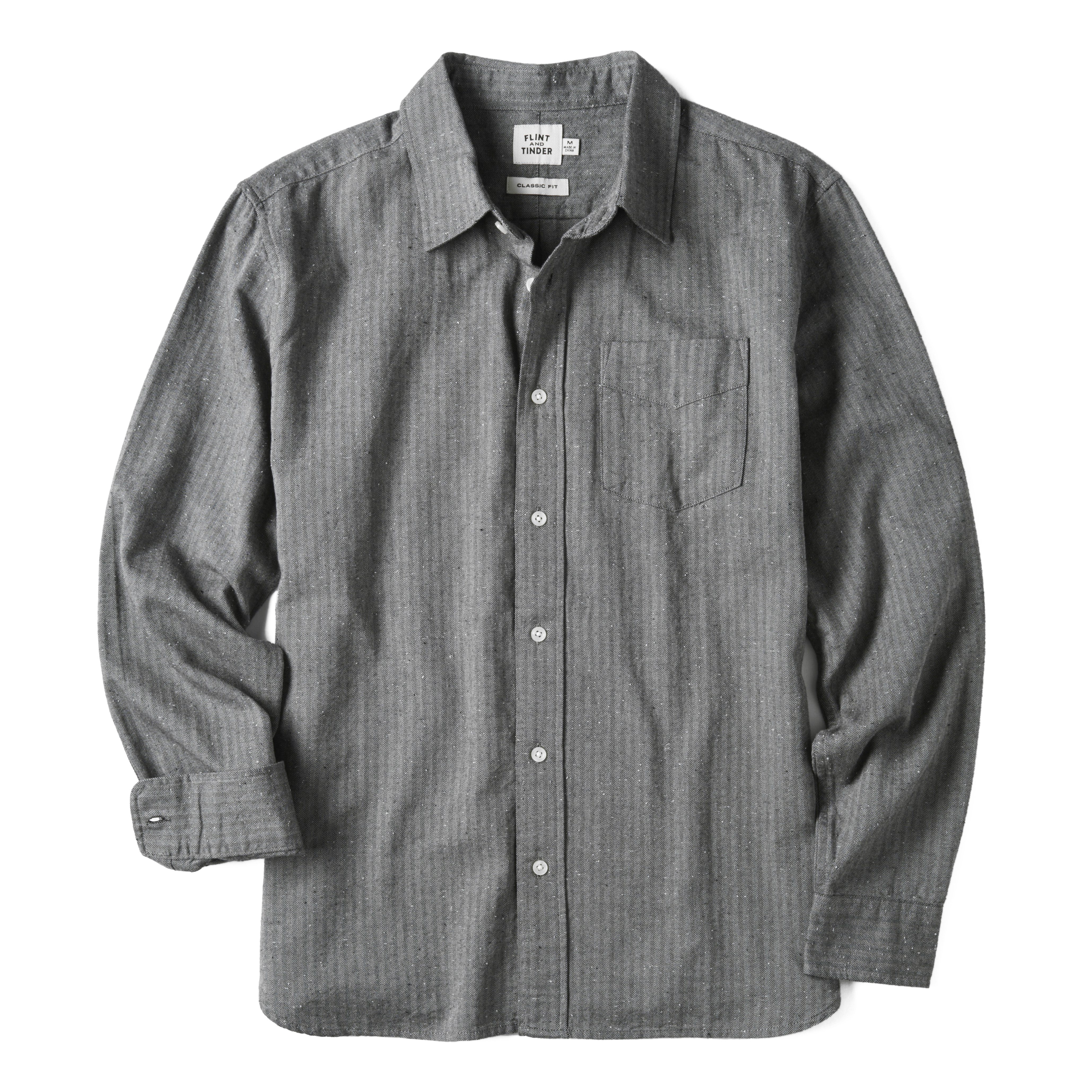 Flint and Tinder Architect Shirt - Charcoal Herringbone | Long