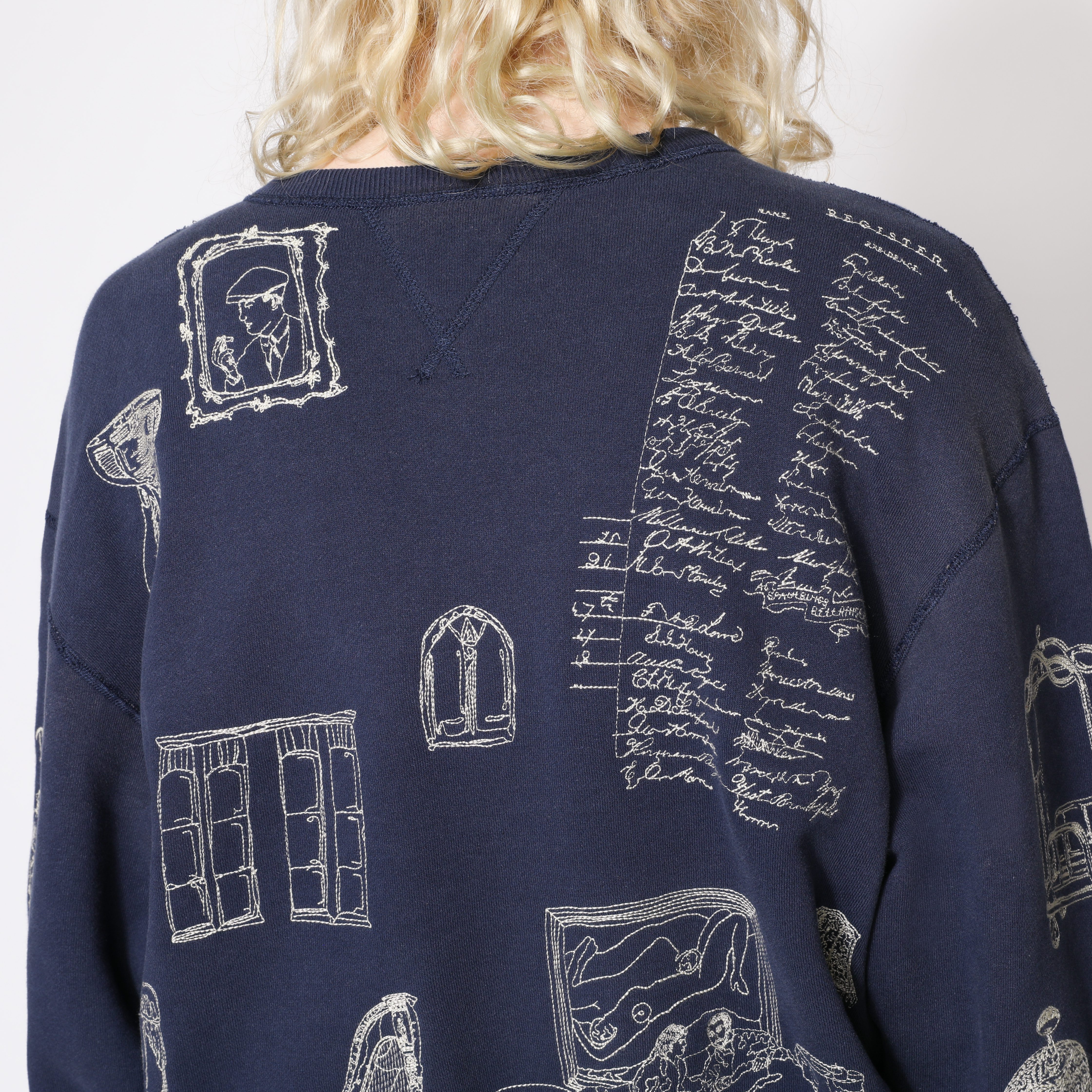 thehotellobbyarchives Samuel スウェット Samuel Zelig Hotel Crewneck - Navy | Crew Neck Sweatshirts