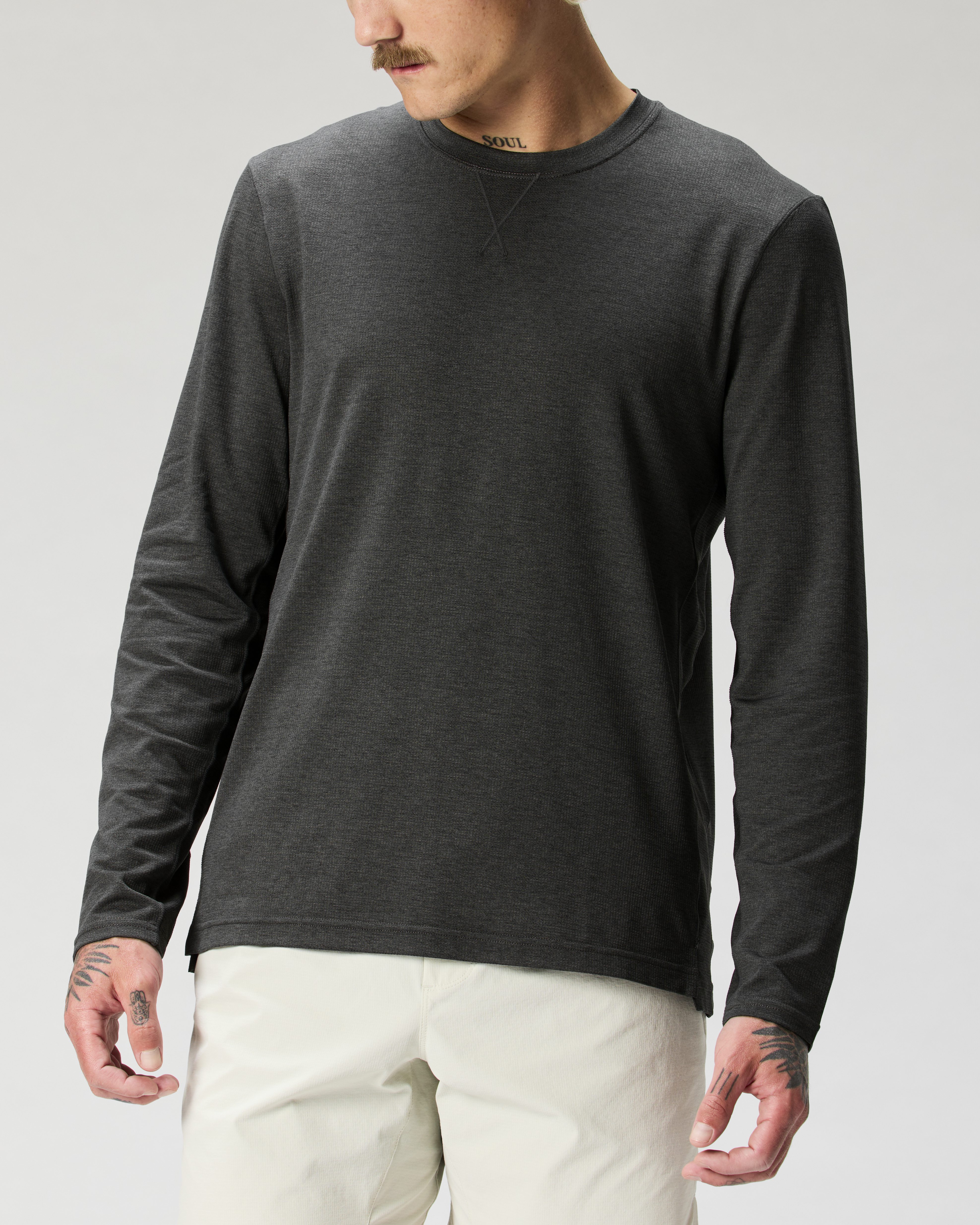 Wellen Perforated Long Sleeve T-Shirt - Charcoal | Active T