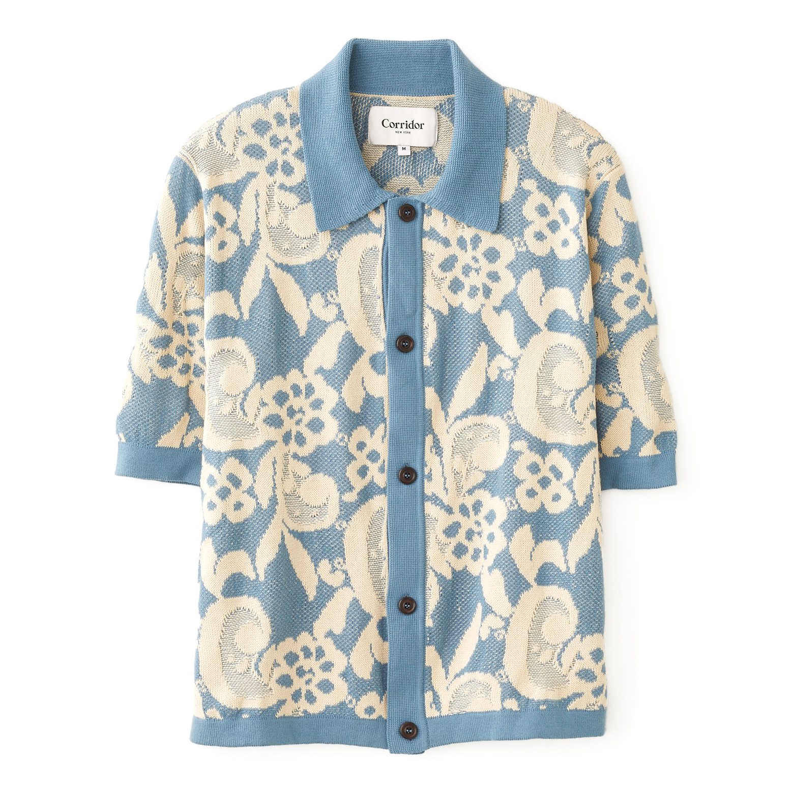 Corridor Floral Jacquard Sweater Polo - Blue | Polo Shirts | Huckberry