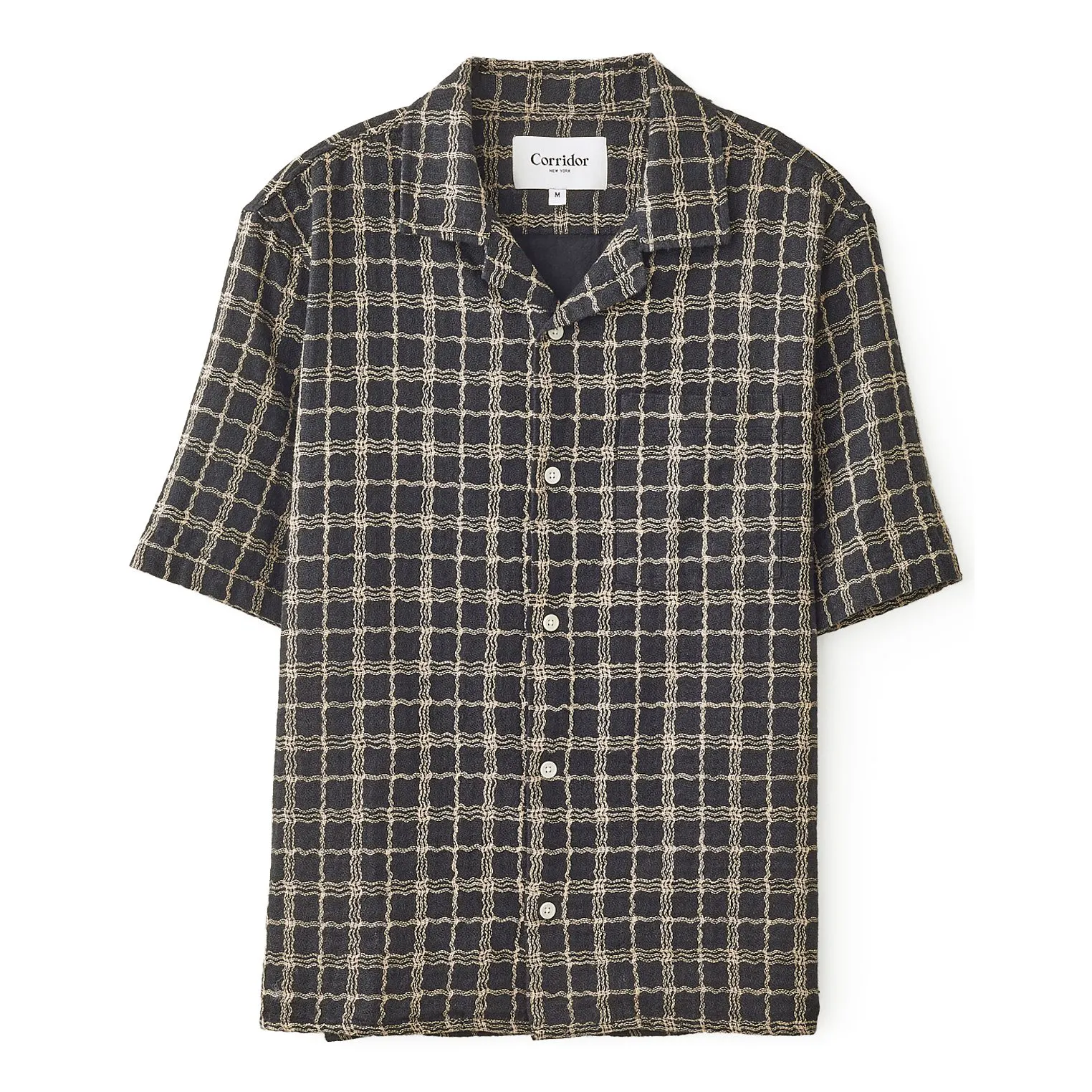 Corridor Wavy Linen Camp Collar Short Sleeve Shirt - Black | Short